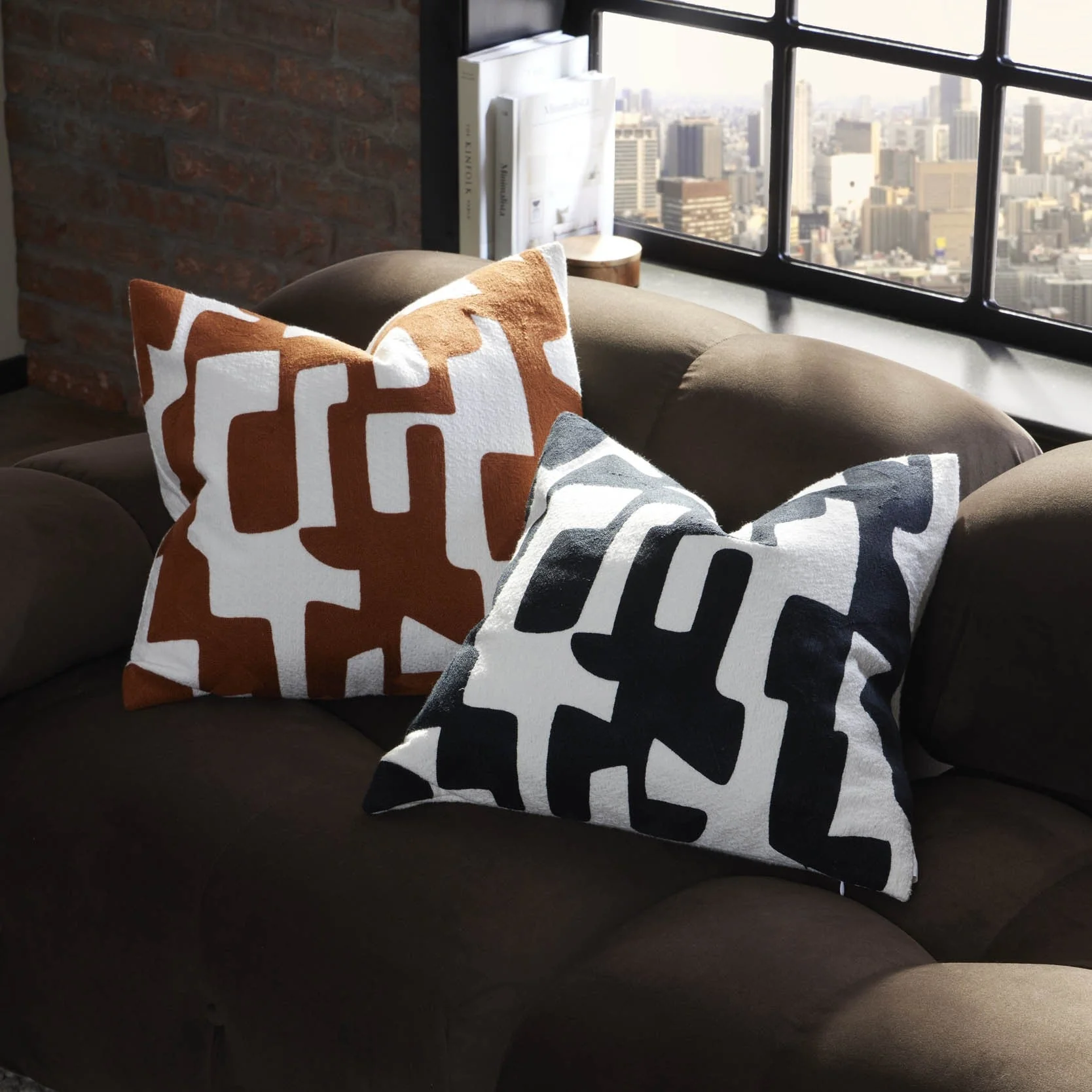 Geometric Embroidered Sofa Cushion Cover - Midnight - Image 2