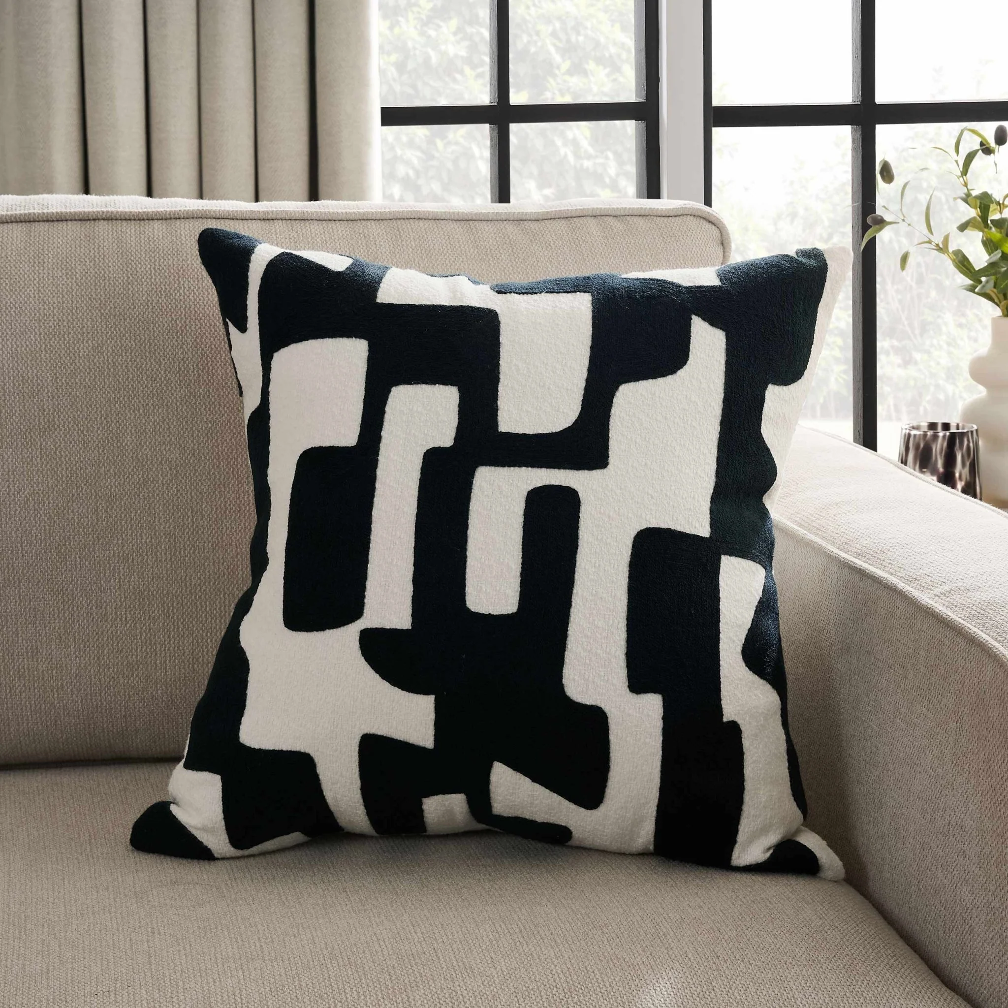 Geometric Embroidered Sofa Cushion Cover - Midnight - Image 3