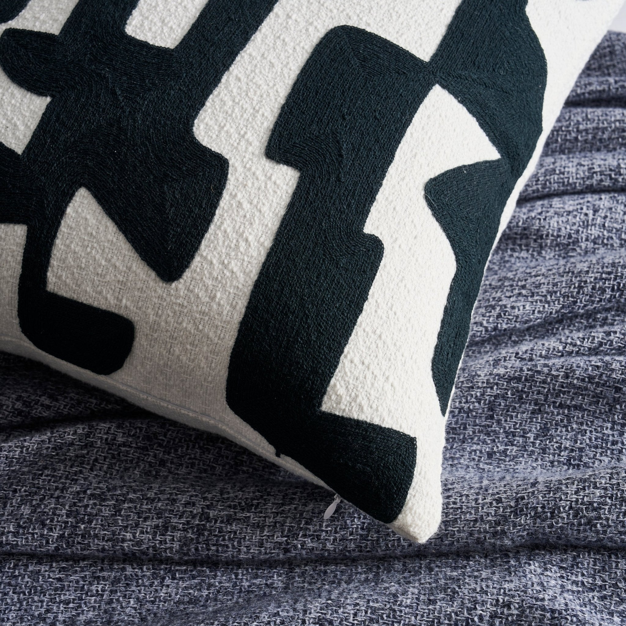 Geometric Embroidered Sofa Cushion Cover - Midnight - Image 4
