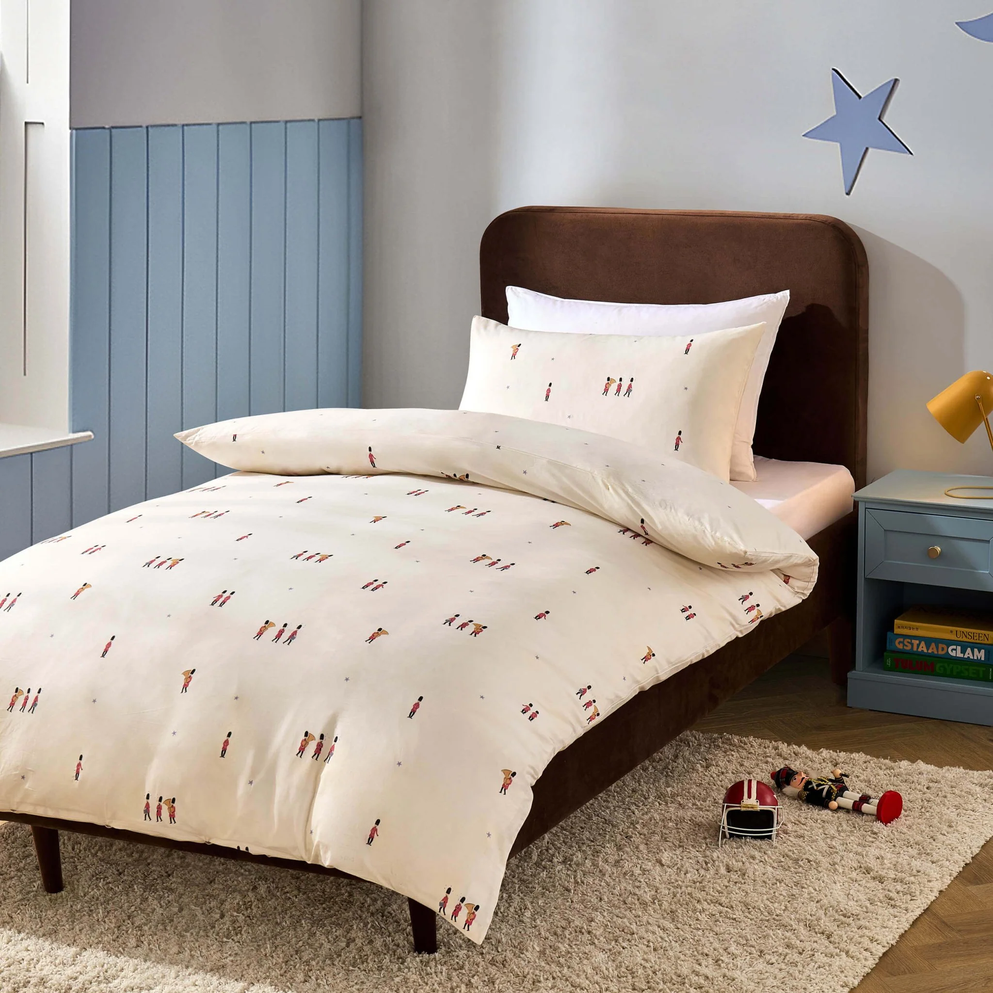 George Little Soldiers 100% Cotton Duvet Cover & Pillowcase set - White