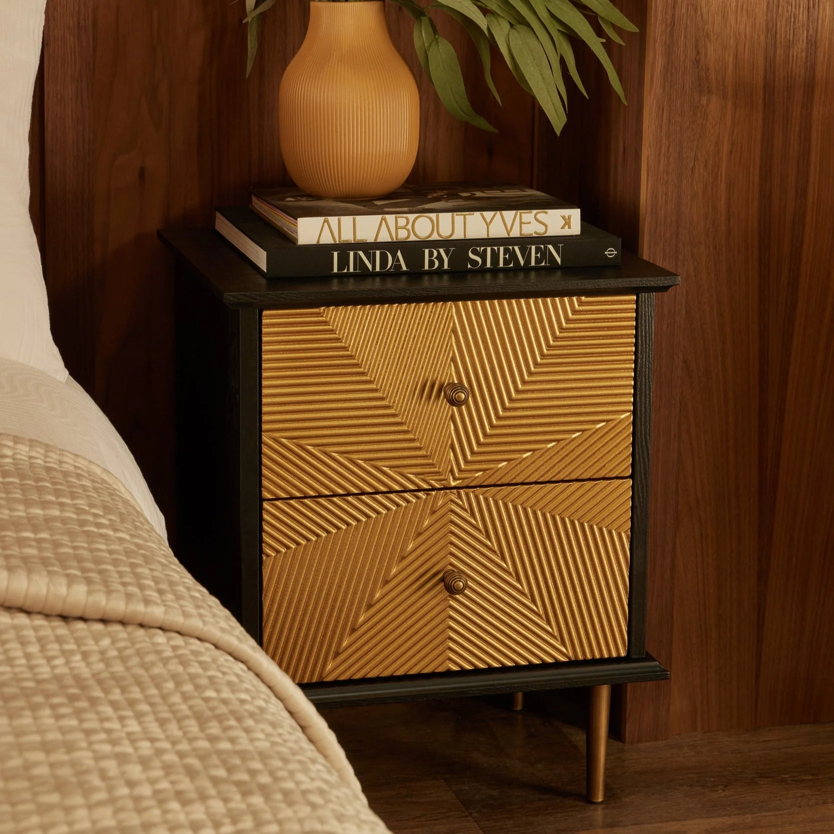 Georgie 2 Drawer Bedside Table - Black/Gold - Image 3