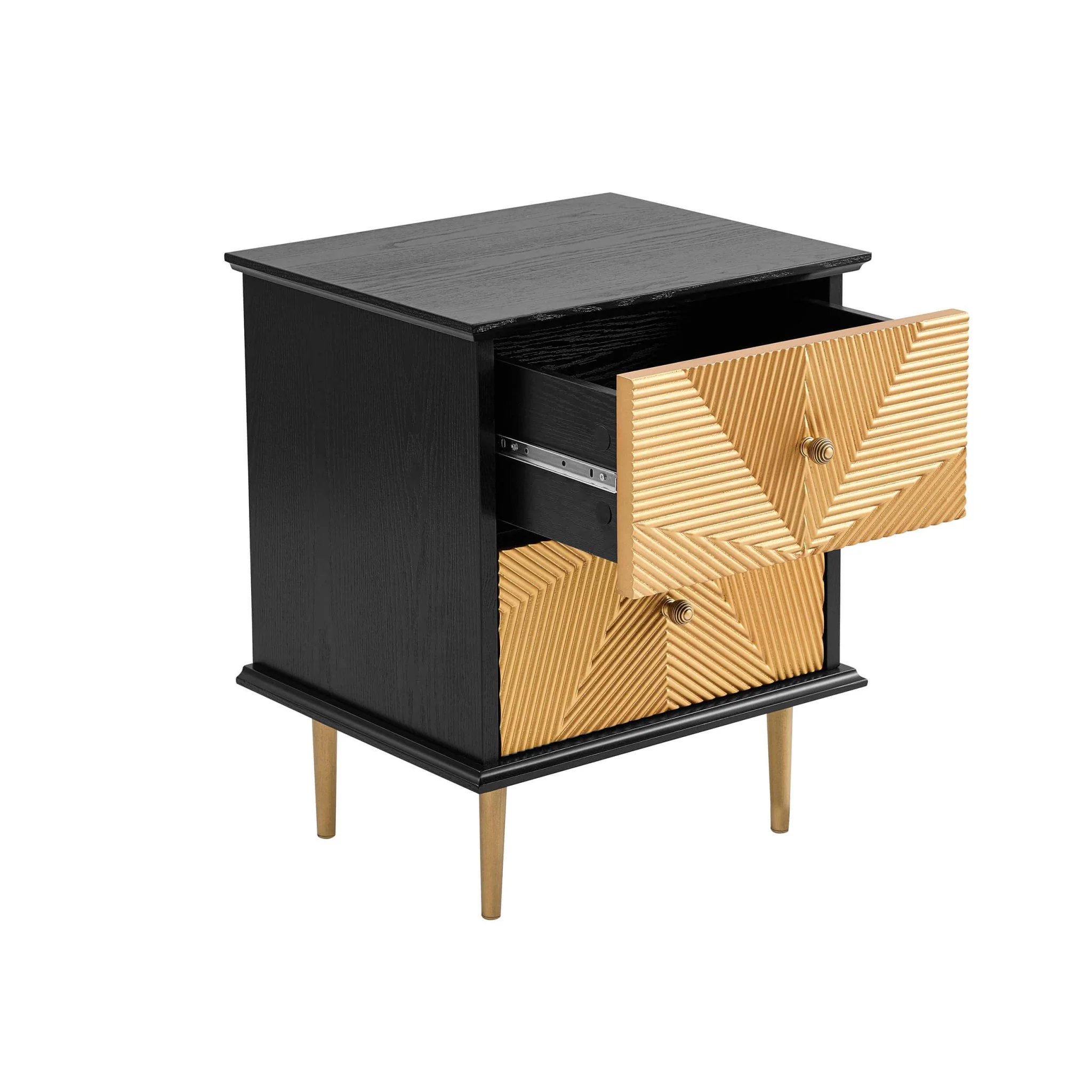 Georgie 2 Drawer Bedside Table - Black/Gold - Image 6