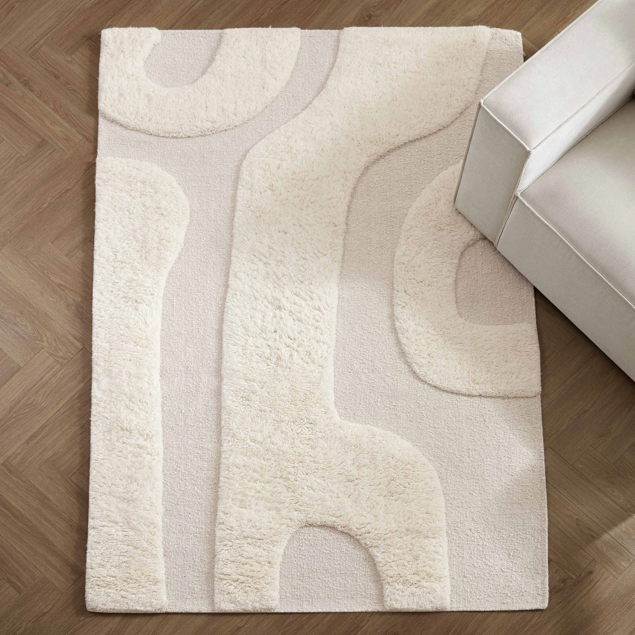 Gillain Hand Woven Tuft Wool Swirl Rug - Off White