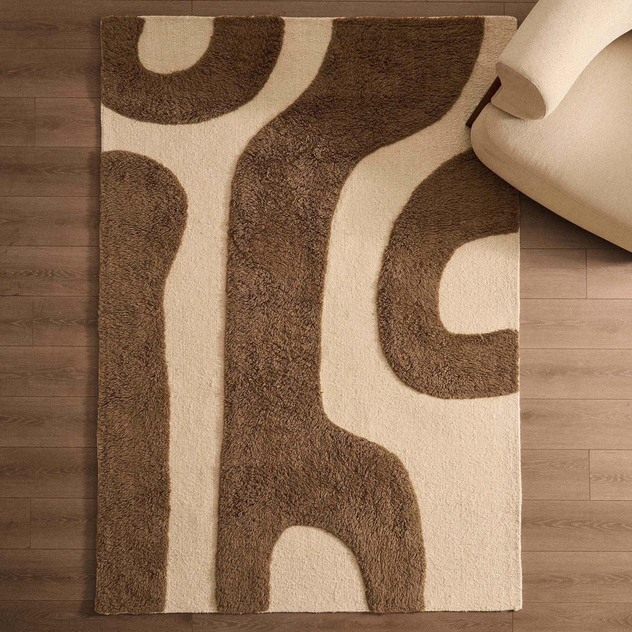 Gillain Hand Woven Tuft Wool Swirl Rug - Taupe - Image 2