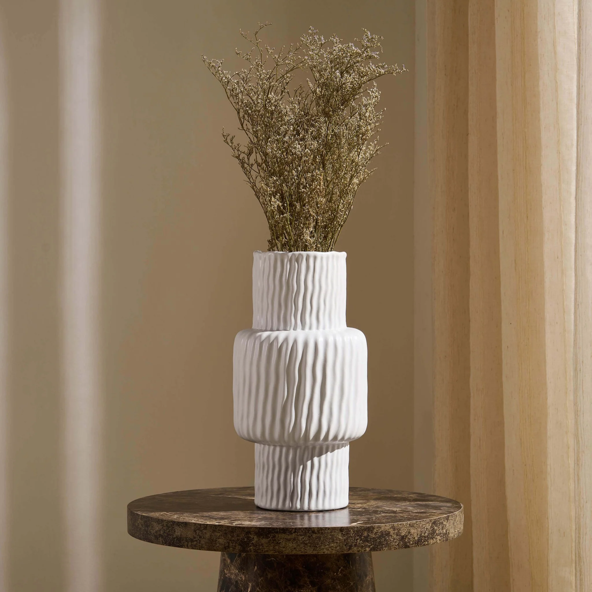 Gina Asymmetric Ribbed Vase - White