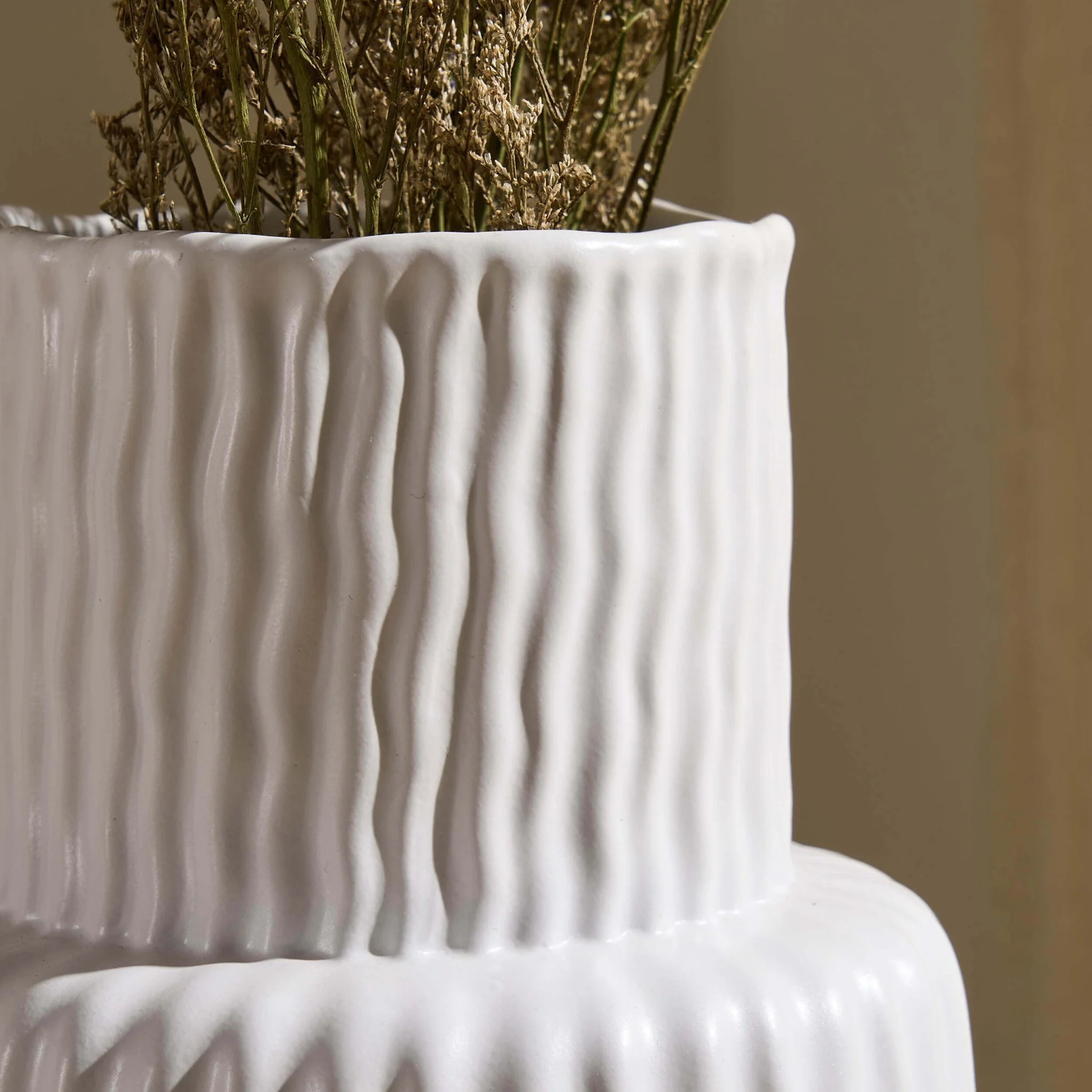 Gina Asymmetric Ribbed Vase - White - Image 2