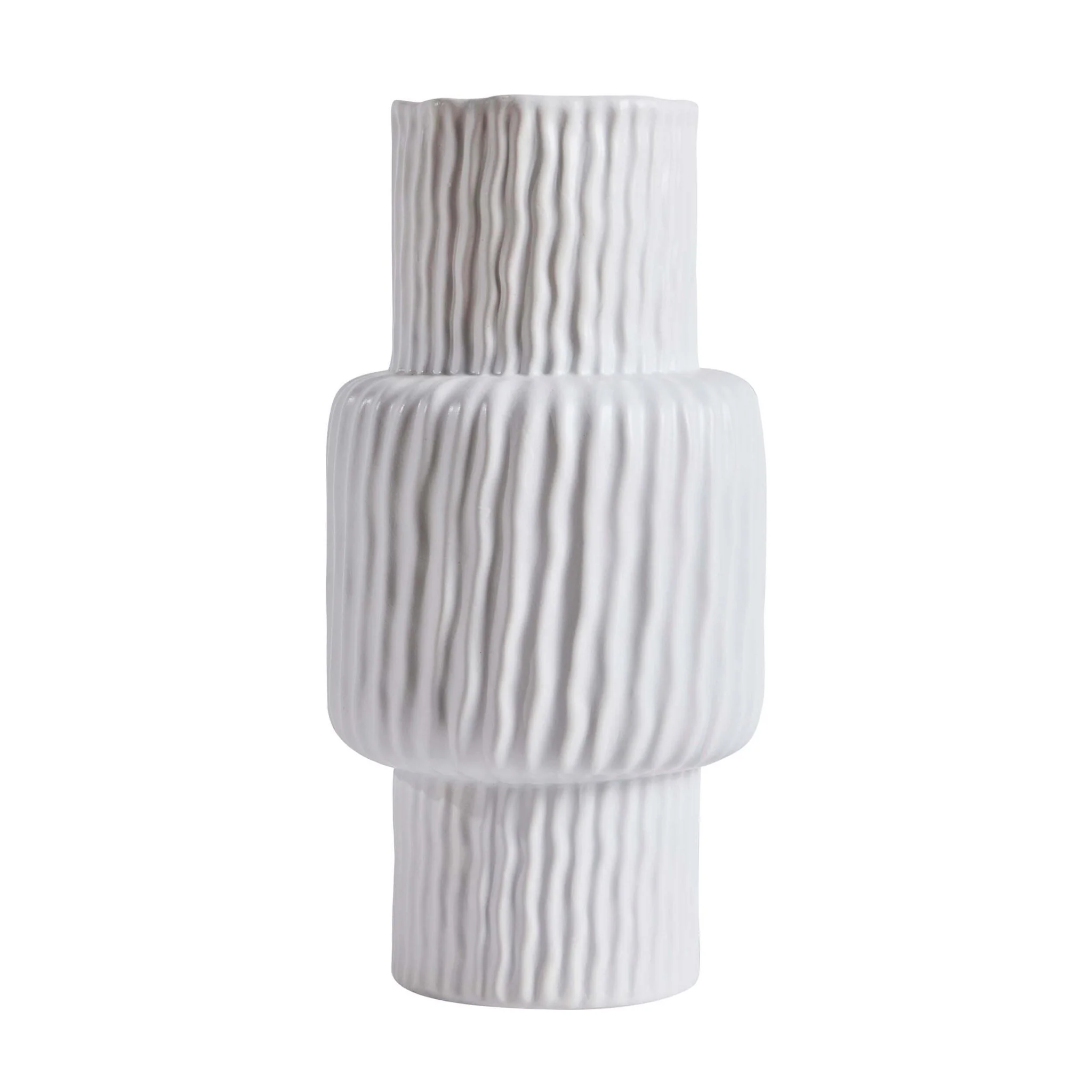 Gina Asymmetric Ribbed Vase - White - Image 3
