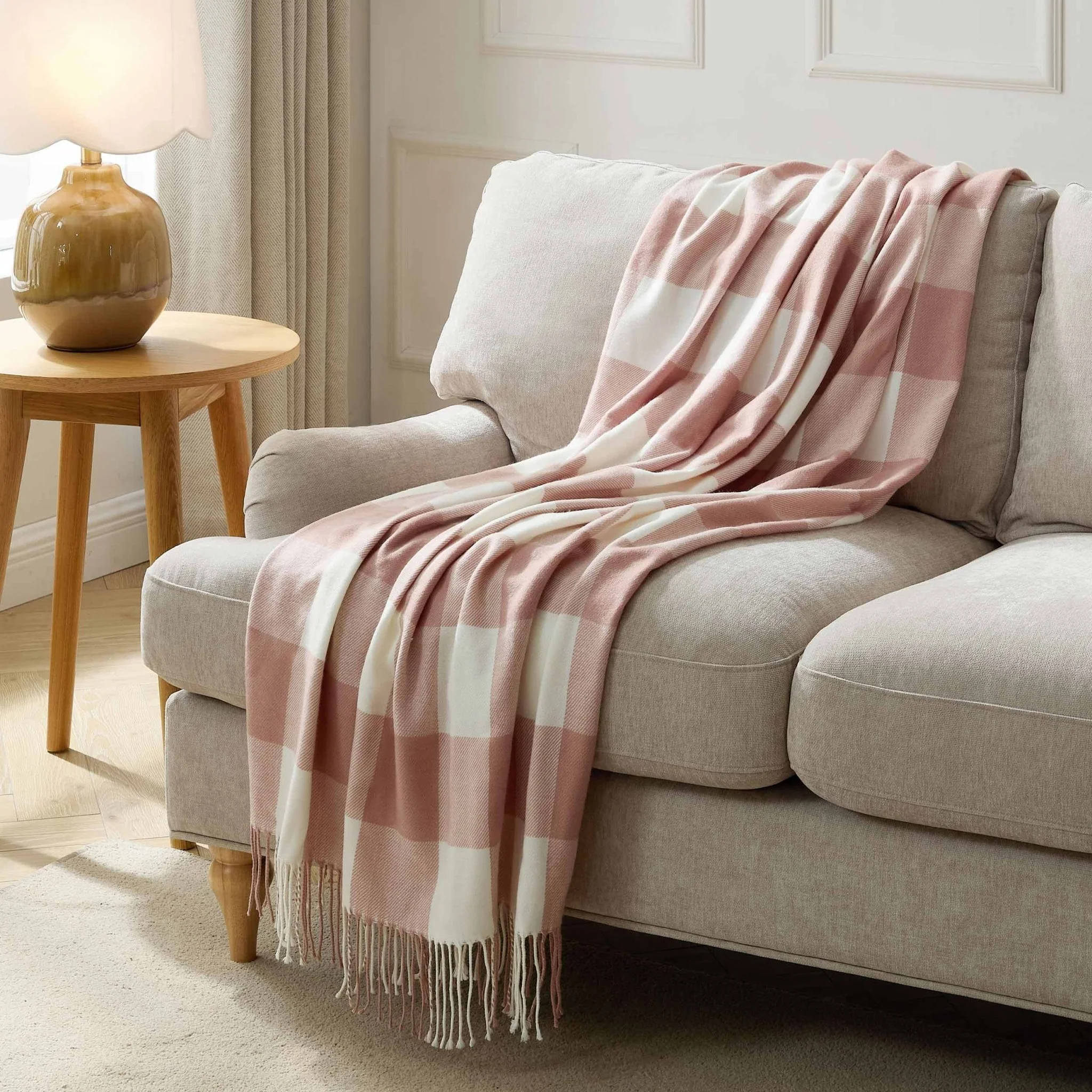 Gingham Sofa Throw - Cinder Rose