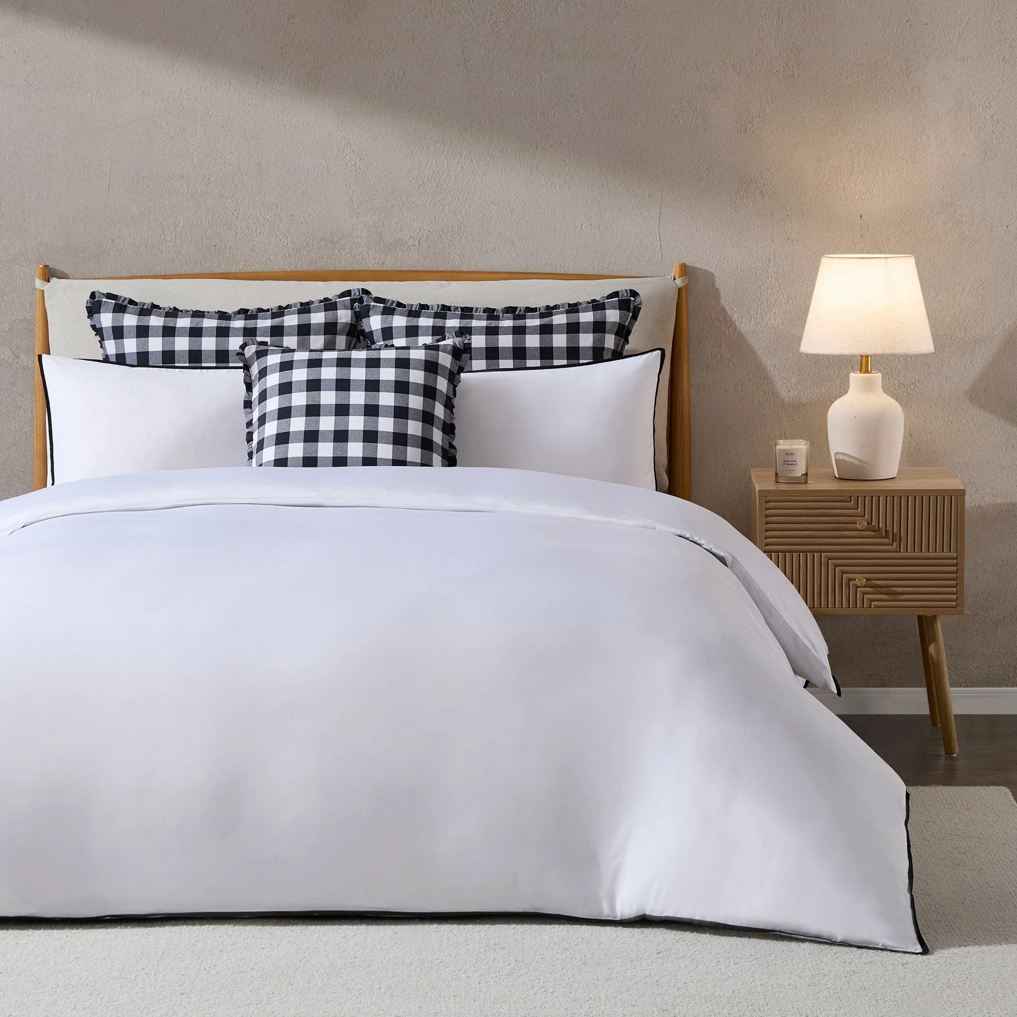 Gingham Square Frill Edge Cushion Cover - Black - Image 2