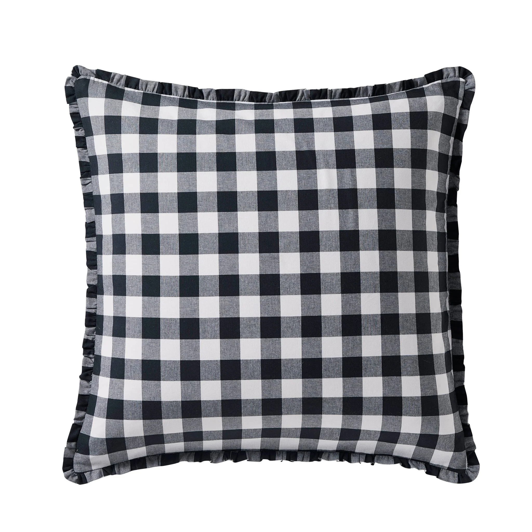 Gingham Square Frill Edge Cushion Cover - Black - Image 6
