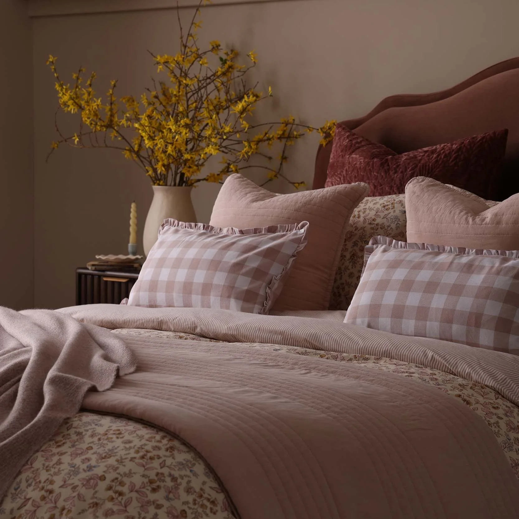 Gingham Square Frill Edge Cushion Cover - Blush Pink - Image 2