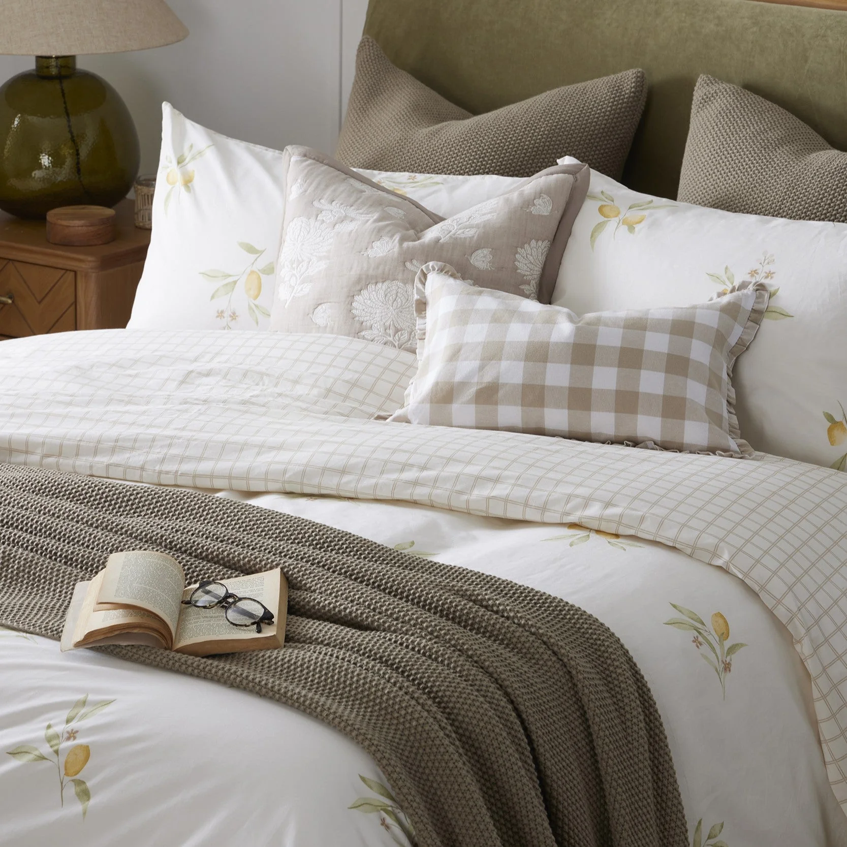 Gingham Square Frill Edge Cushion Cover - Natural - Image 2