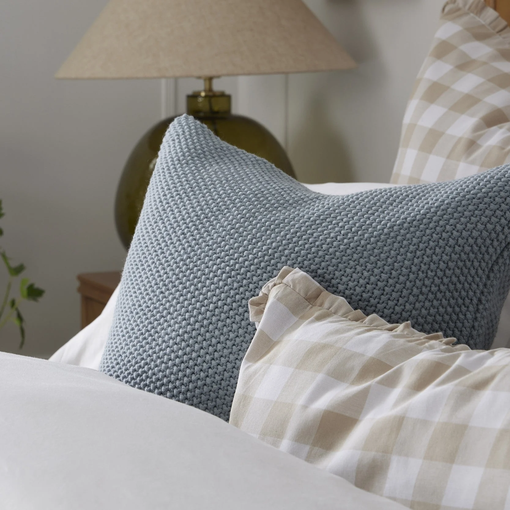Gingham Square Frill Edge Cushion Cover - Natural - Image 3