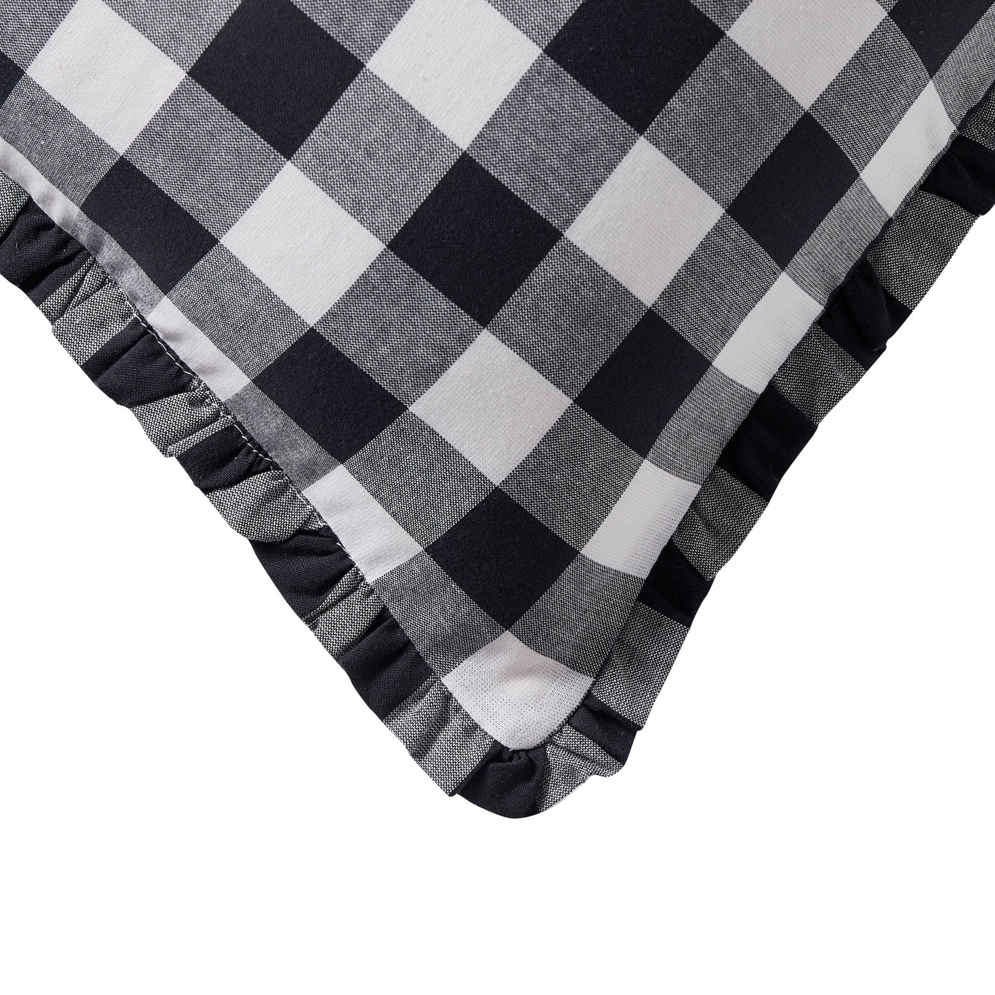 Gingham Square Frill Edge Sofa Cushion Cover - Black - Image 4