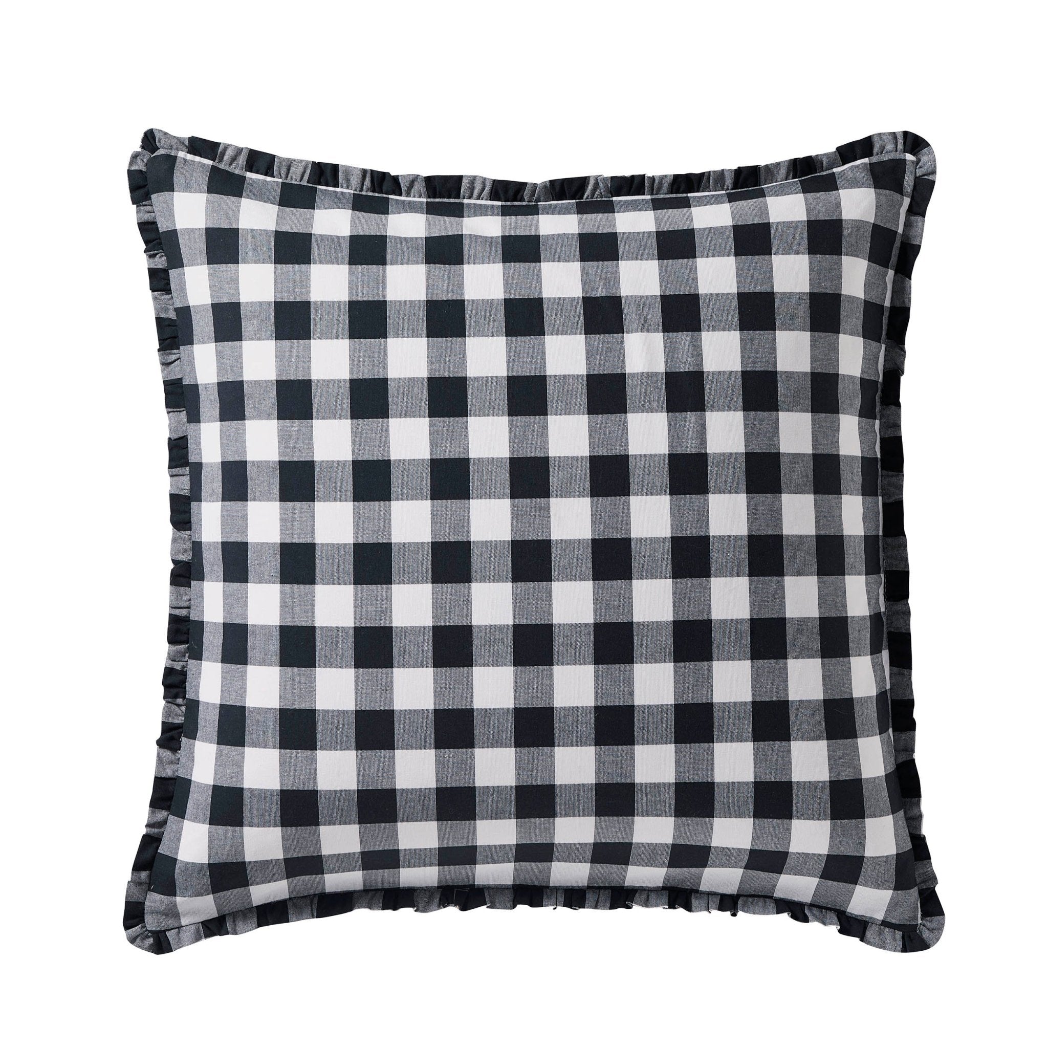 Gingham Square Frill Edge Sofa Cushion Cover - Black - Image 5