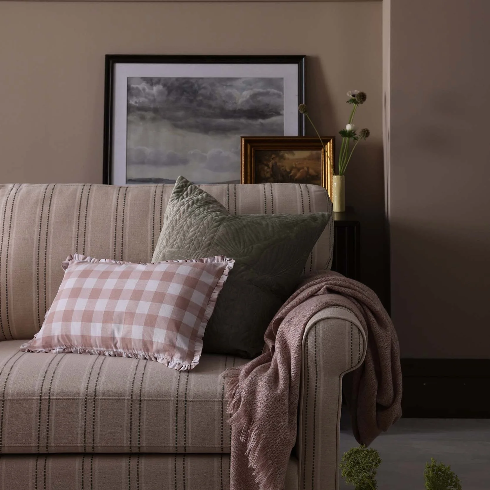 Gingham Square Frill Edge Sofa Cushion Cover - Blush Pink - Image 2