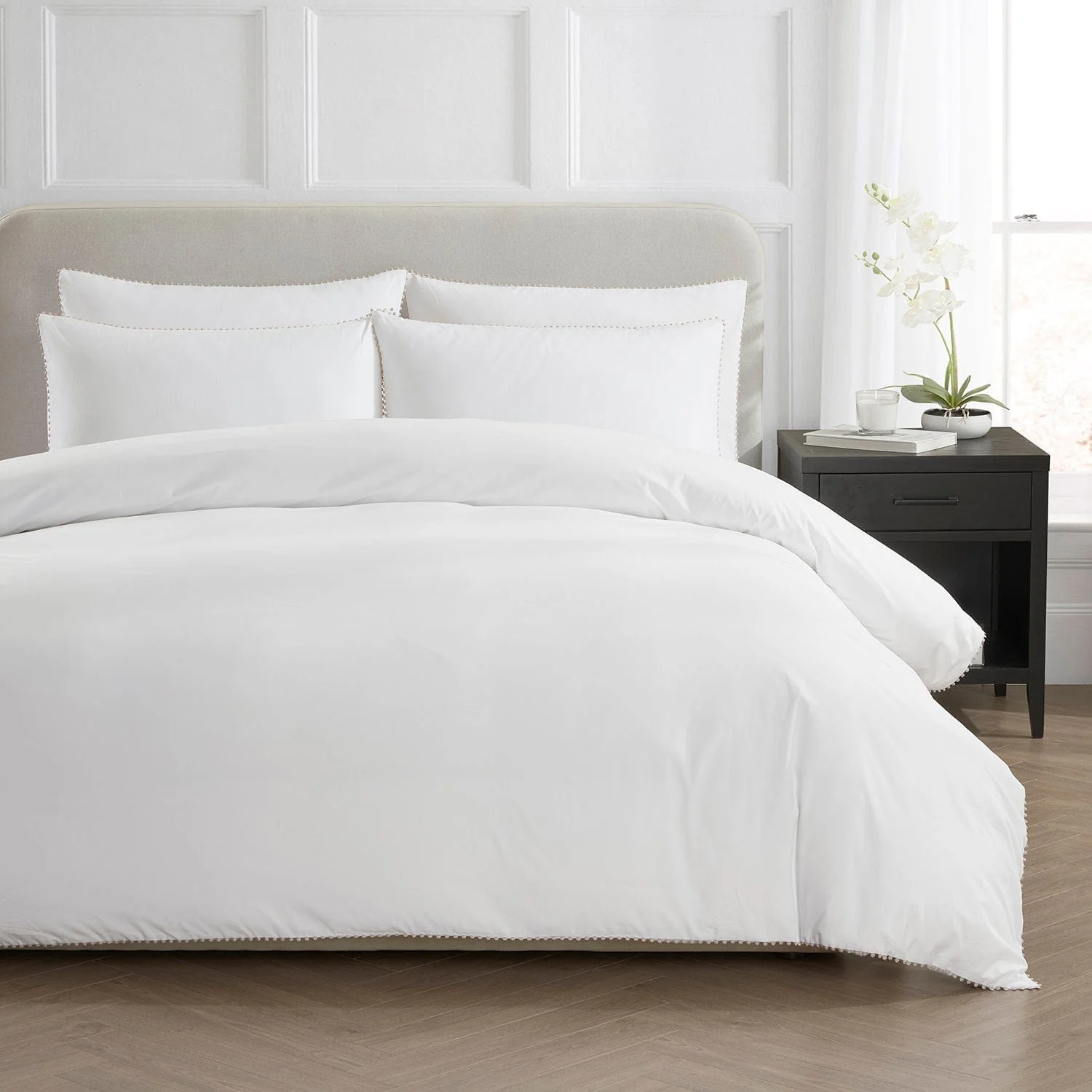 Girona 200 Thread Count Pom-Pom Duvet Cover - Cotton - White/Natural - Image 3