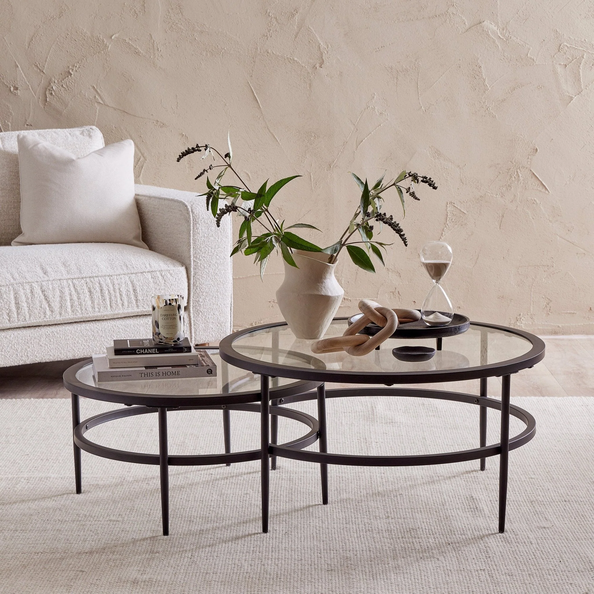 Glass Round Nesting Coffee Tables -  Black