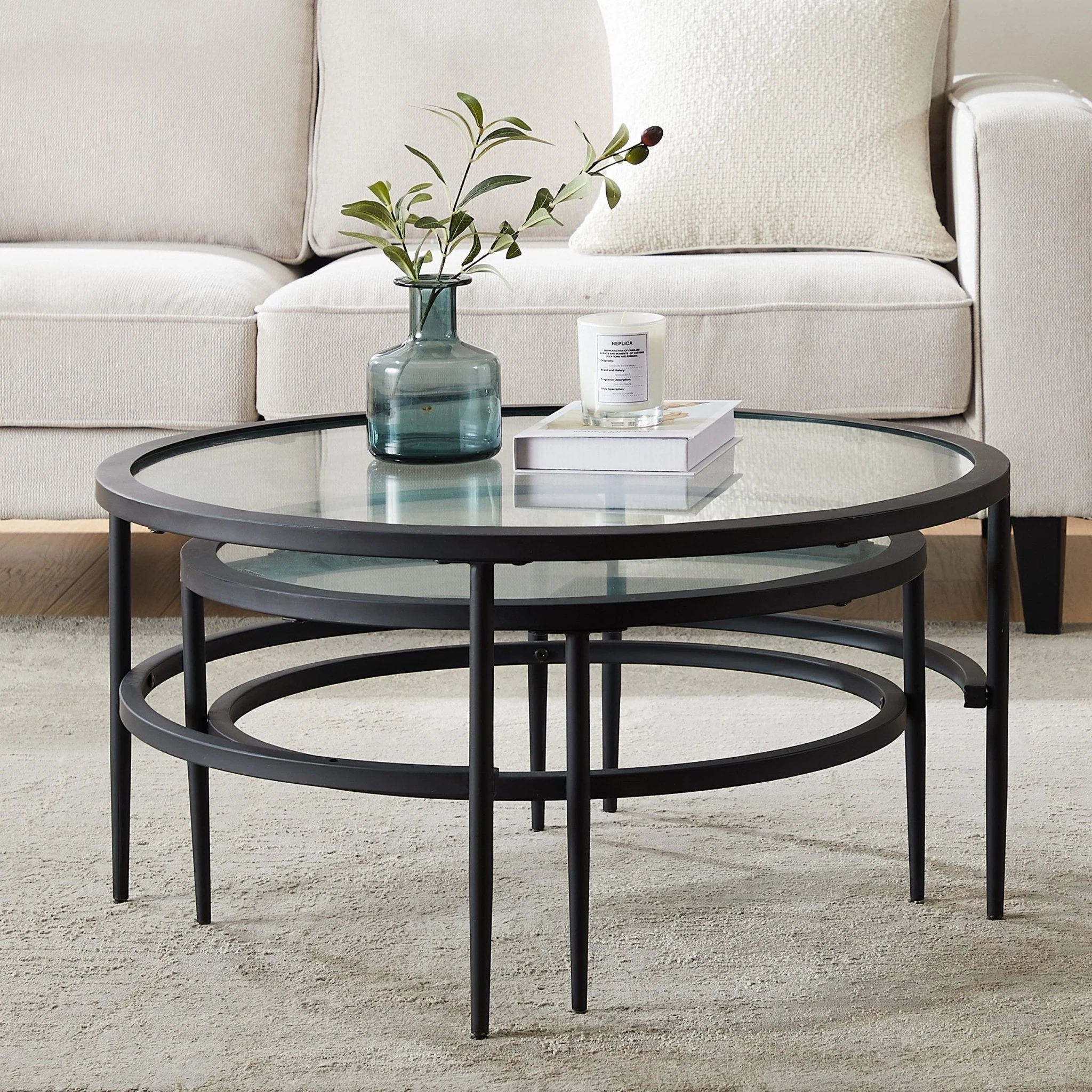 Glass Round Nesting Coffee Tables -  Black - Image 2