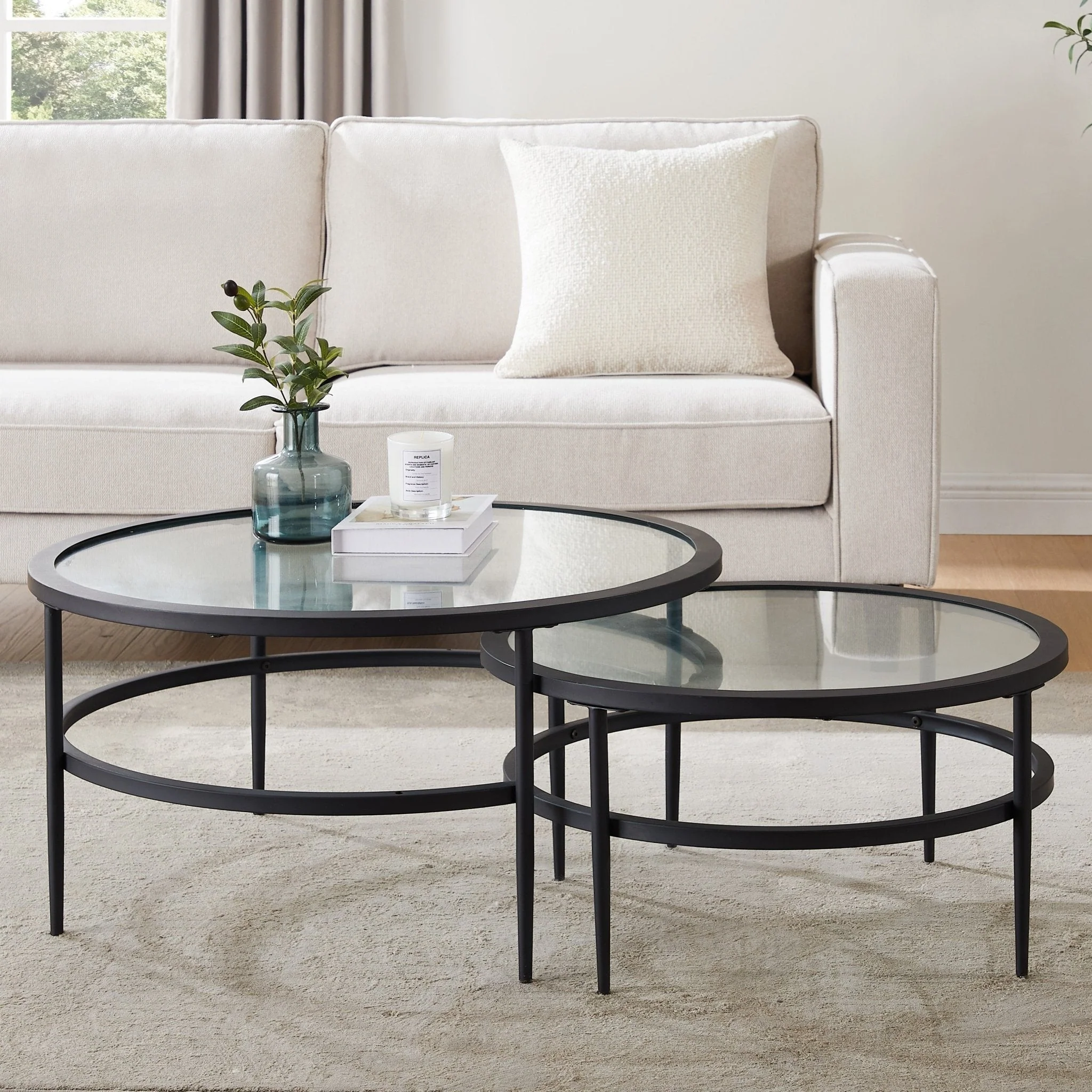Glass Round Nesting Coffee Tables -  Black - Image 3