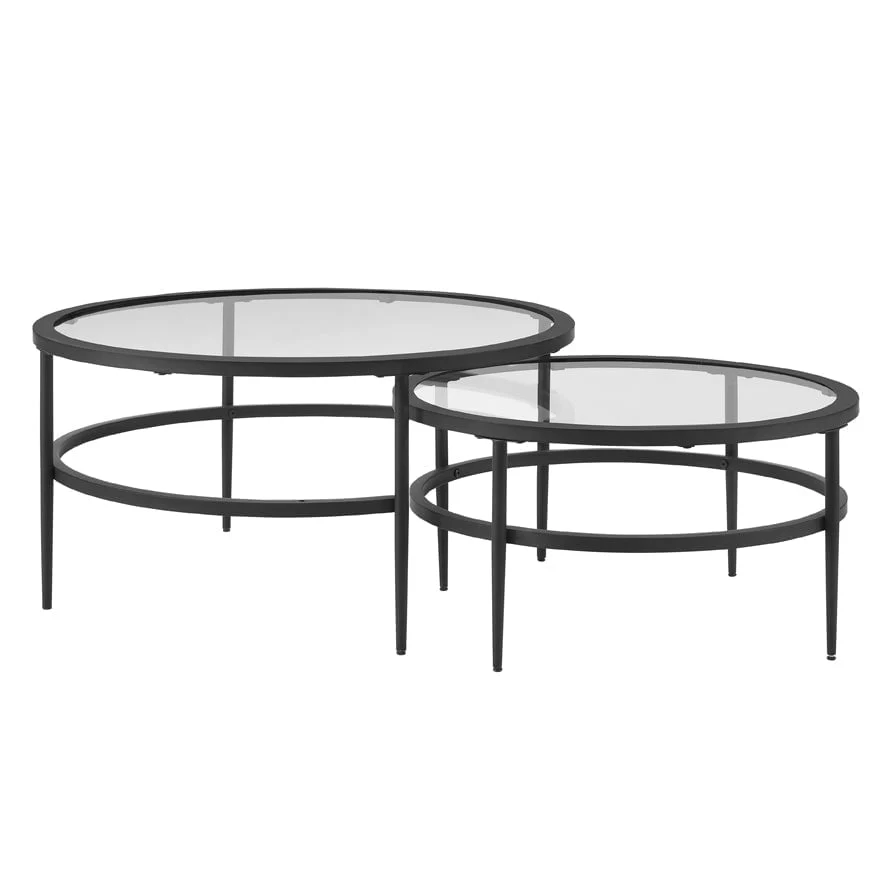 Glass Round Nesting Coffee Tables -  Black - Image 4