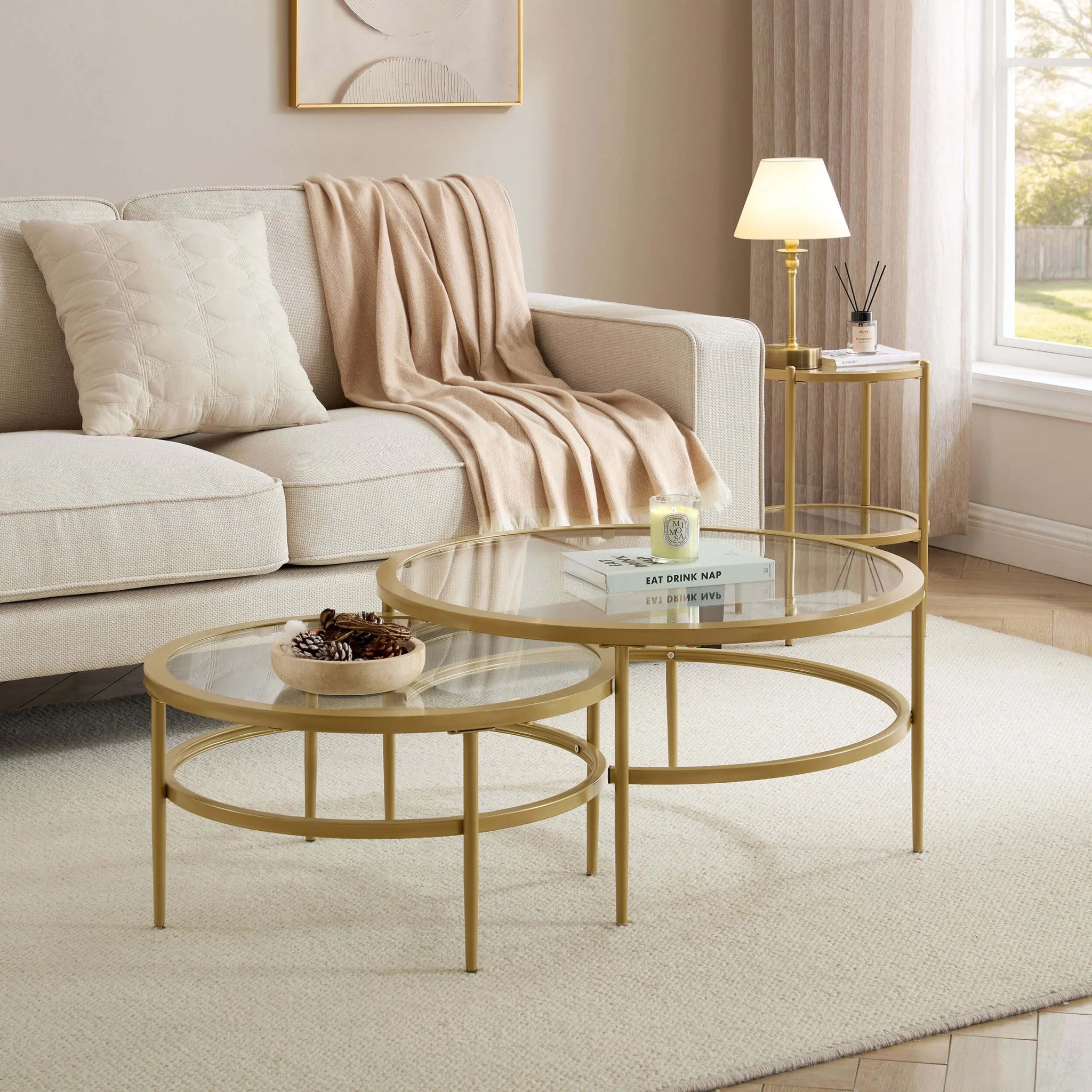 Glass Round Nesting Coffee Tables - Gold