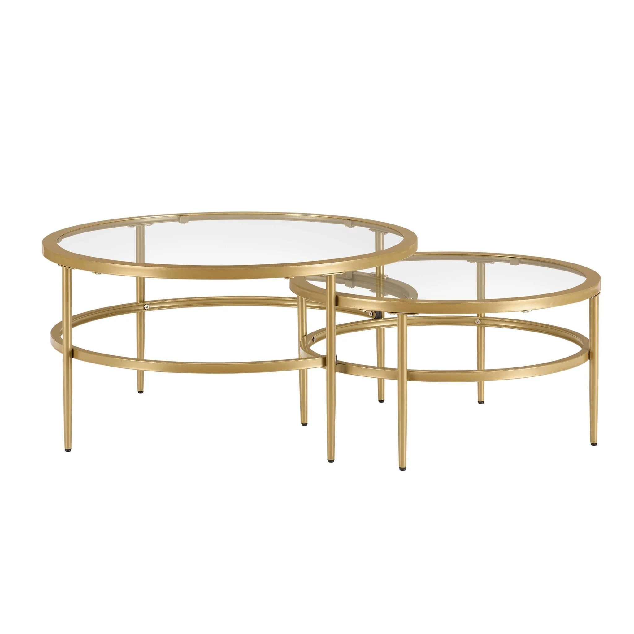 Glass Round Nesting Coffee Tables - Gold - Image 2