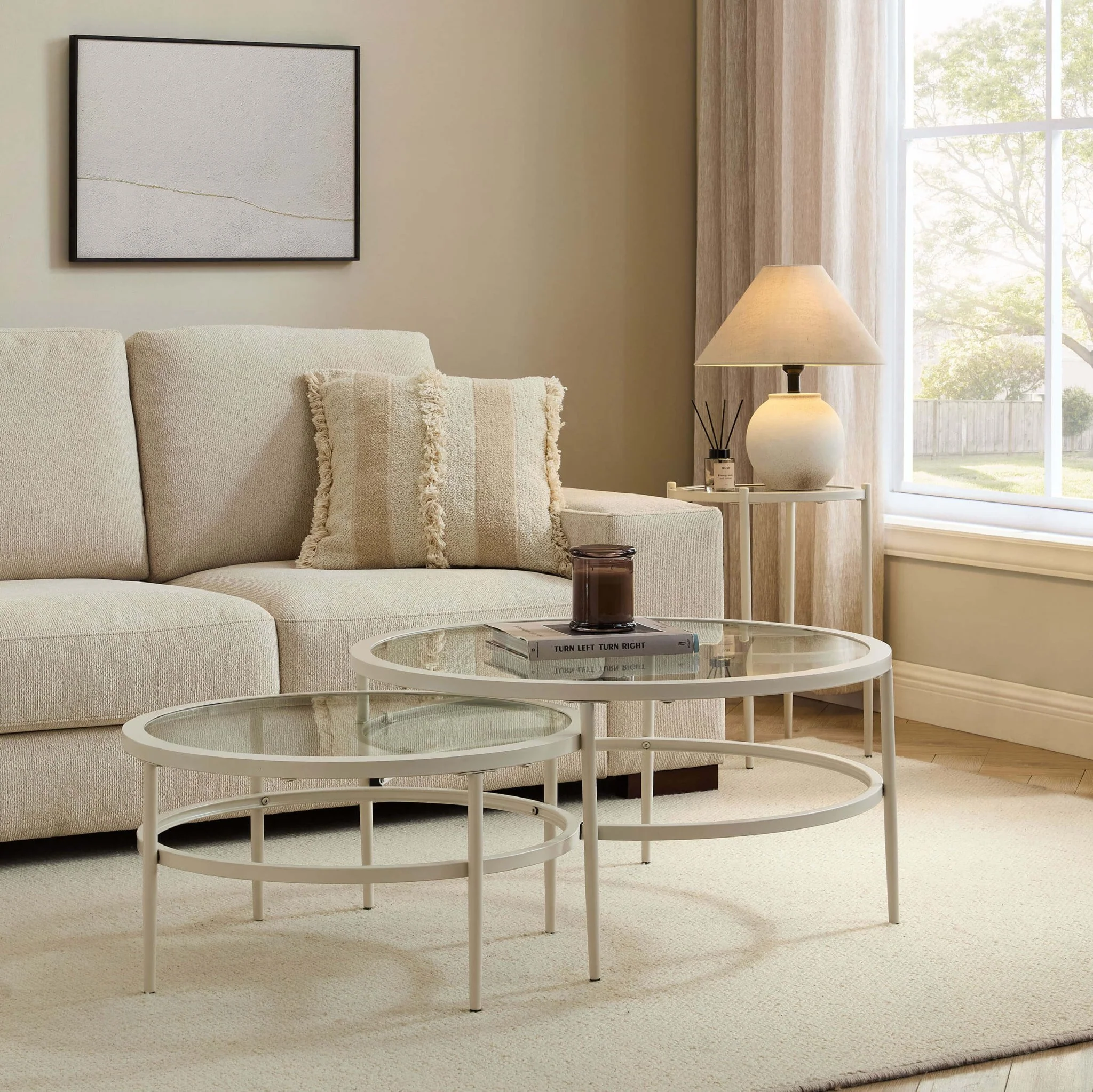 Glass Round Nesting Coffee Tables - Stone