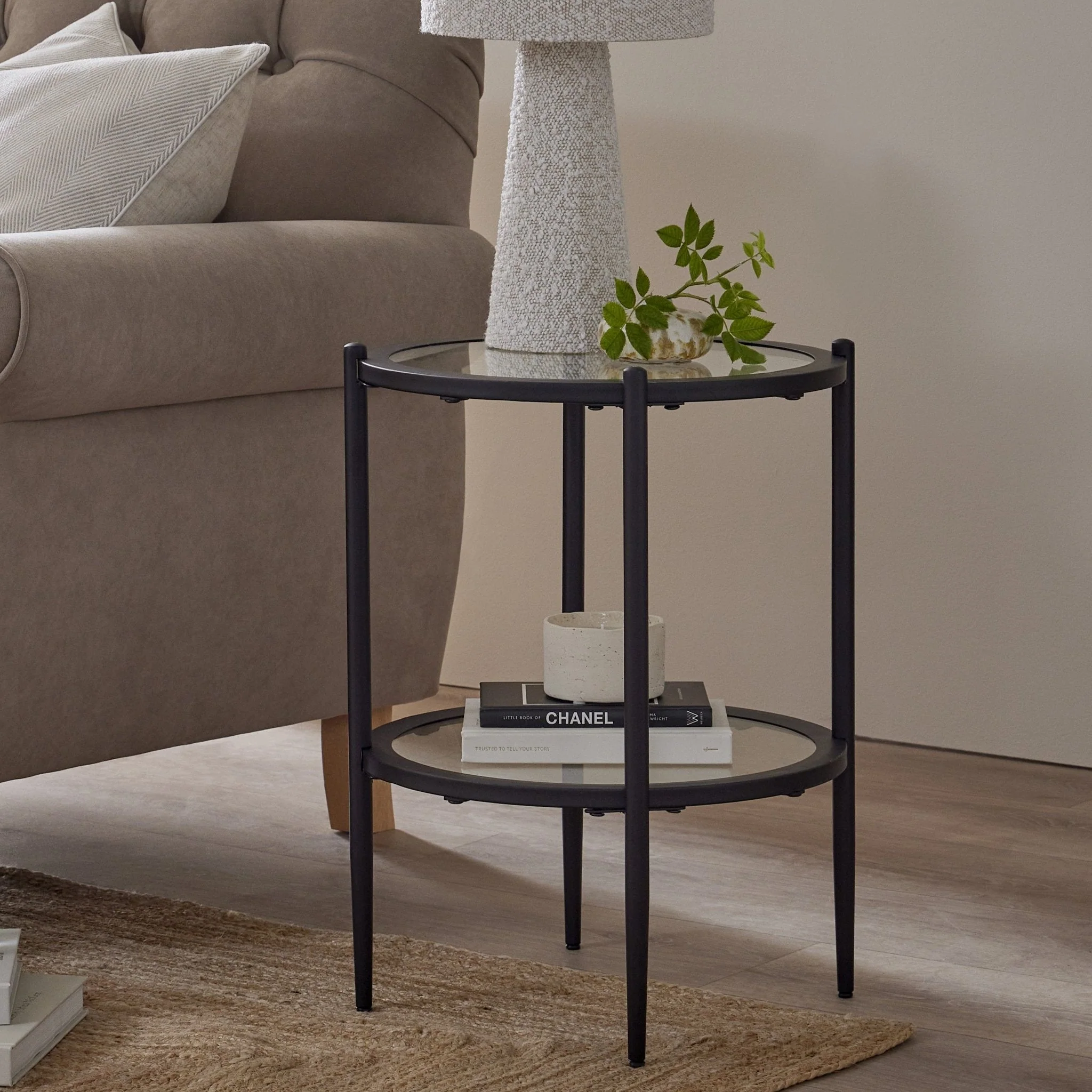 Glass Round Side Table - Black