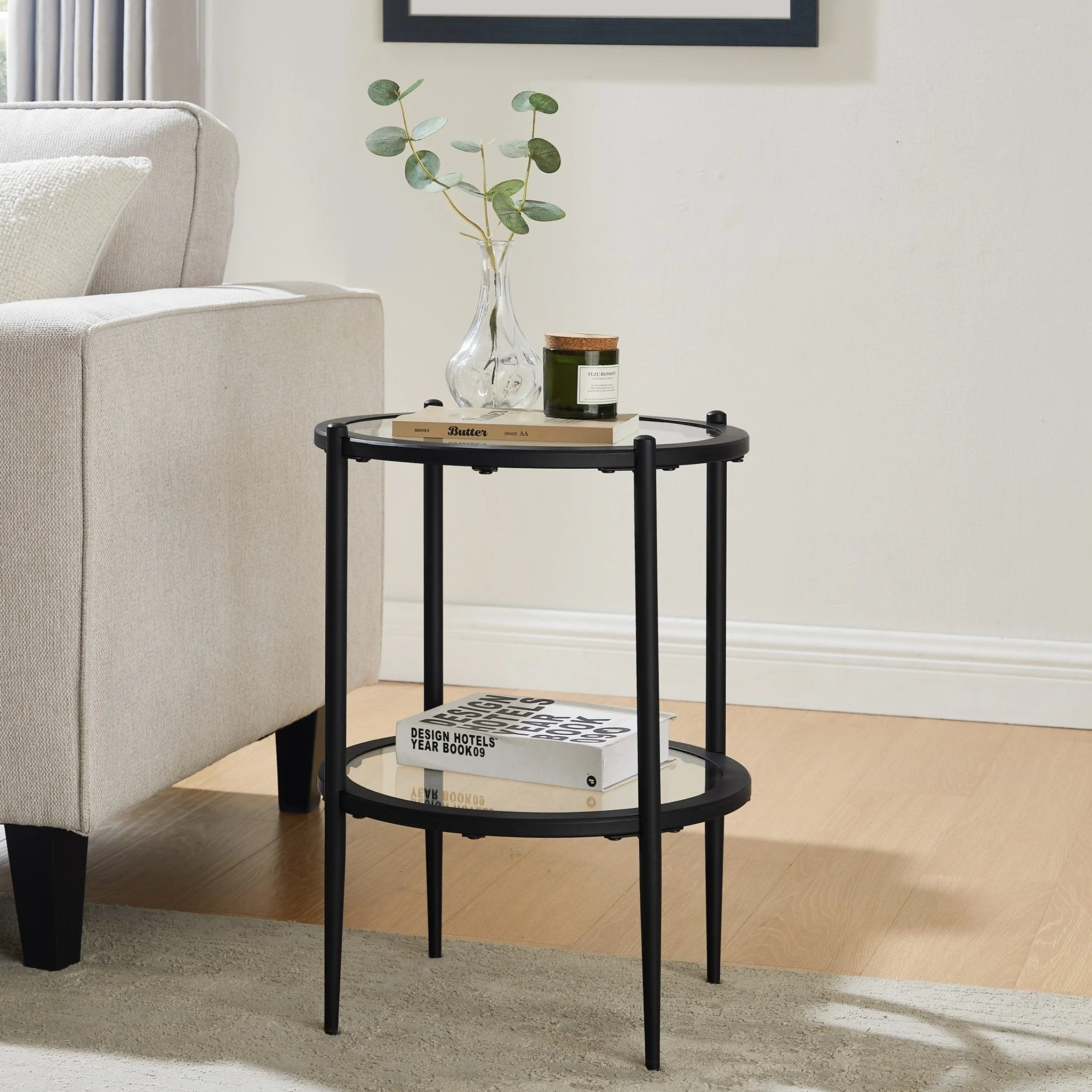 Glass Round Side Table - Black - Image 4