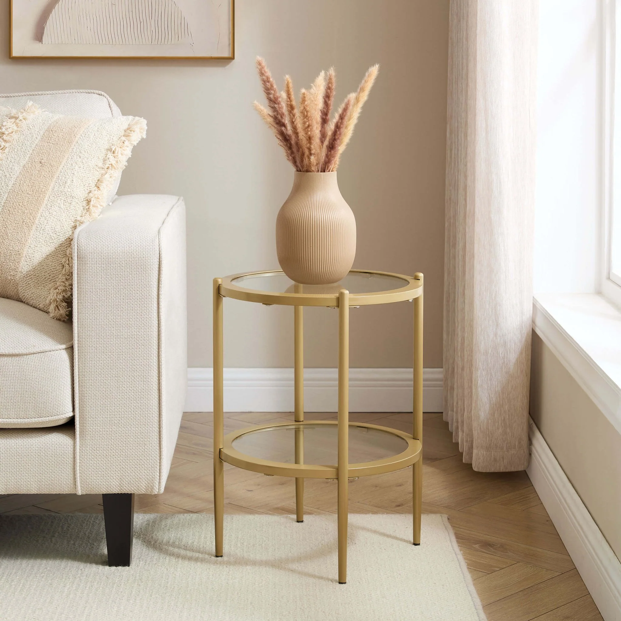 Glass Round Side Table - Gold