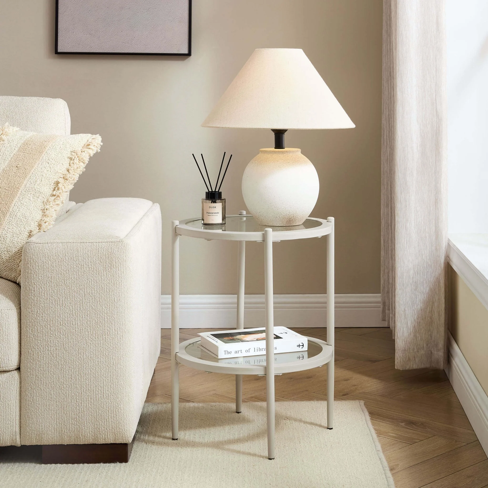 Glass Round Side Table - Stone