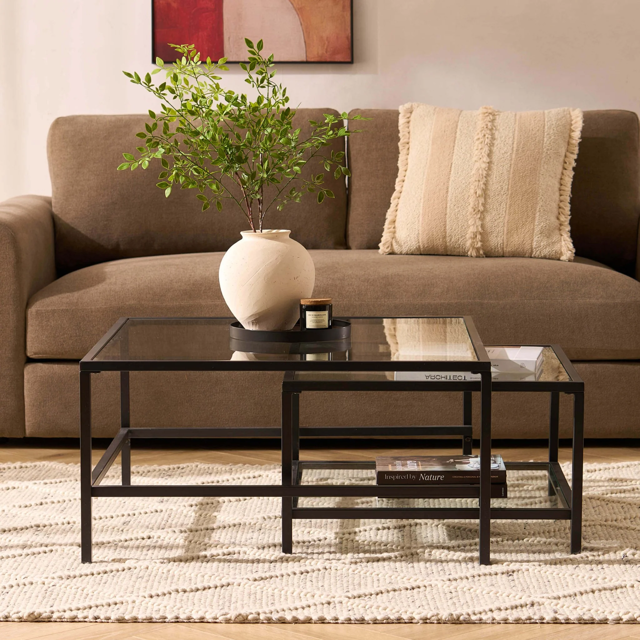 Glass Square Nesting Coffee Tables - Black - Image 2