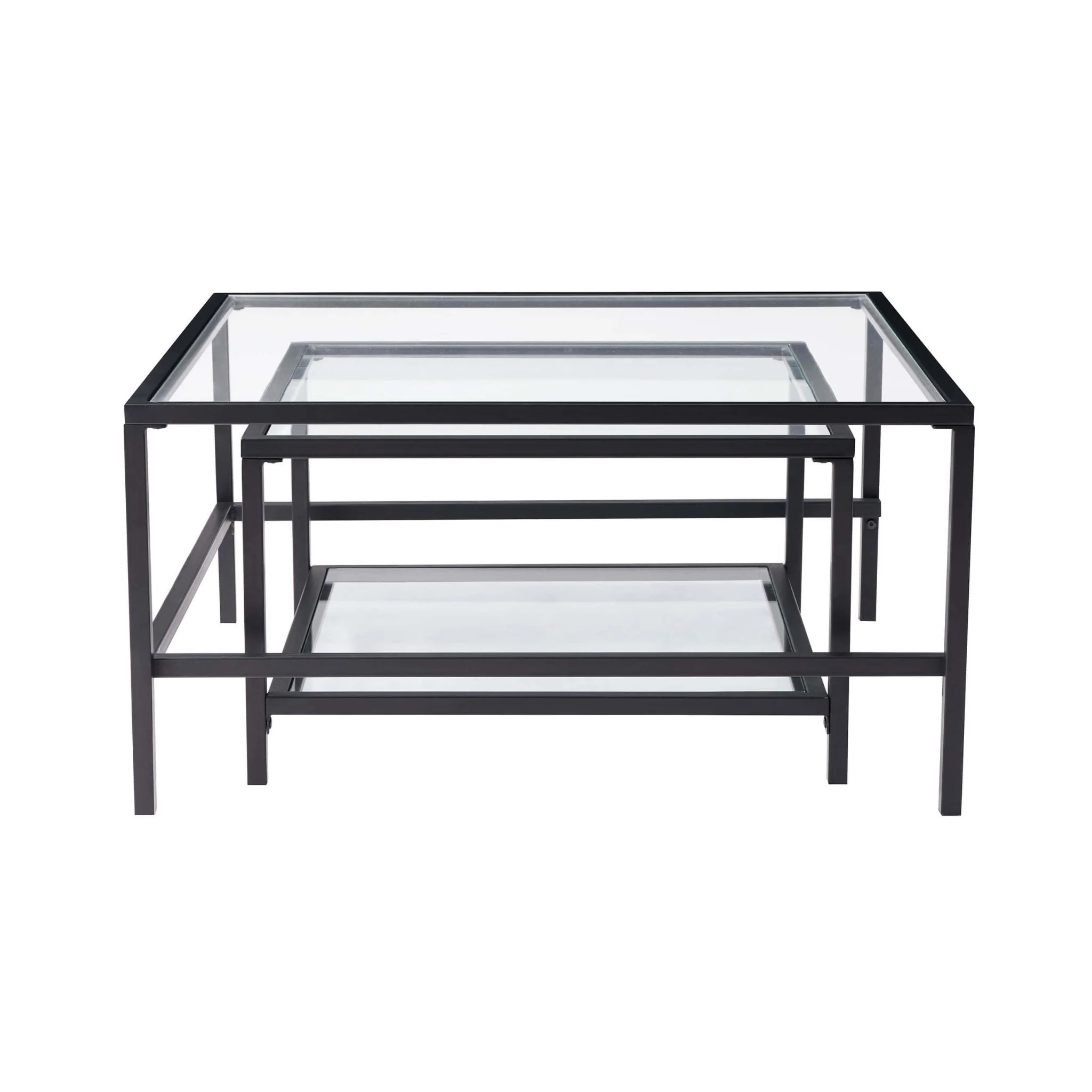 Glass Square Nesting Coffee Tables - Black - Image 3