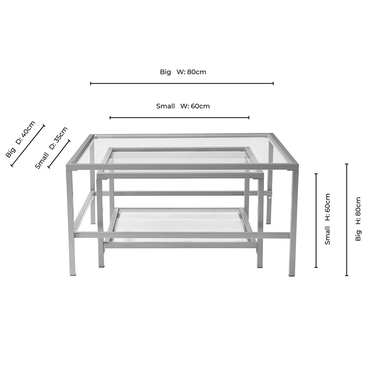 Glass Square Nesting Coffee Tables - Black - Image 7