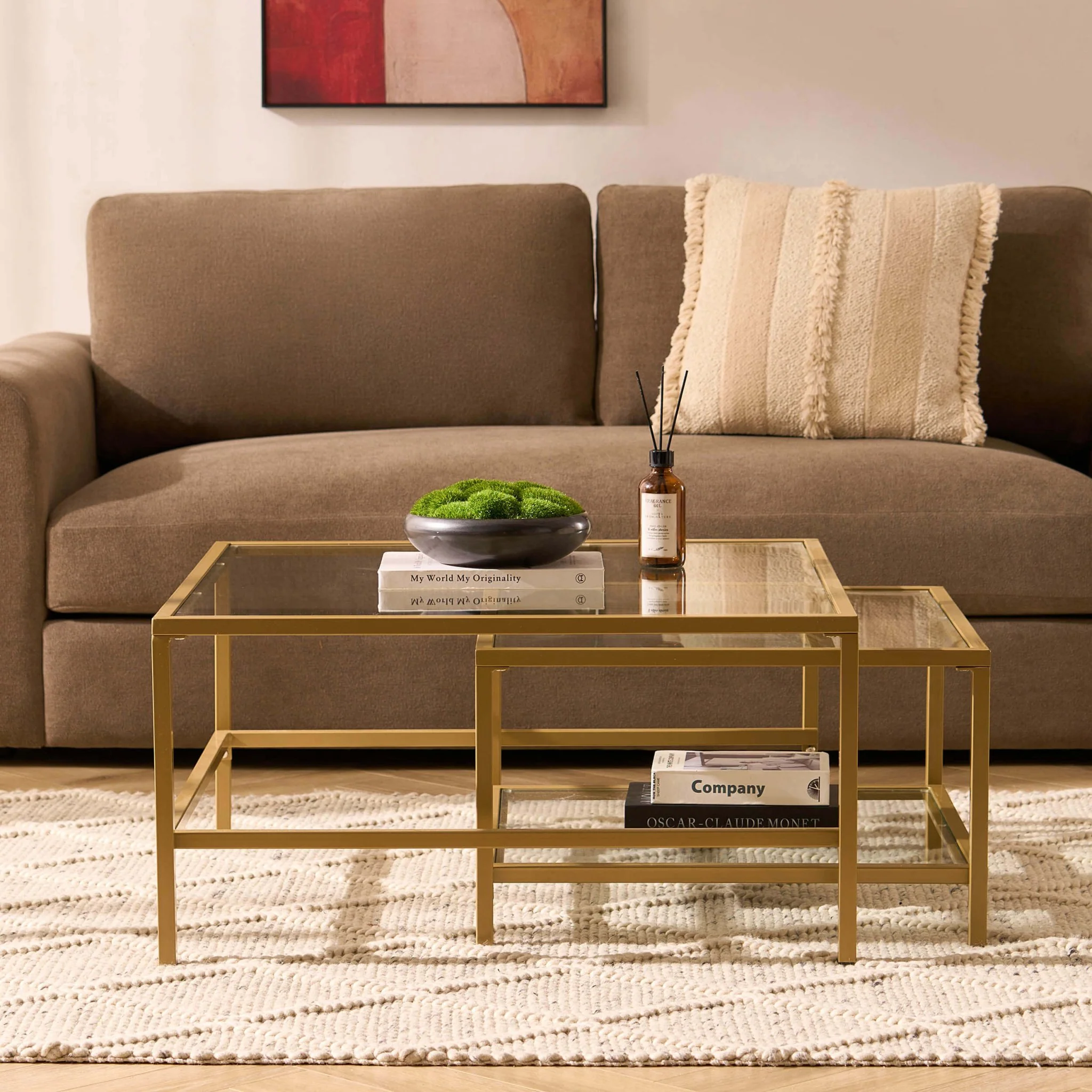 Glass Square Nesting Coffee Tables - Gold
