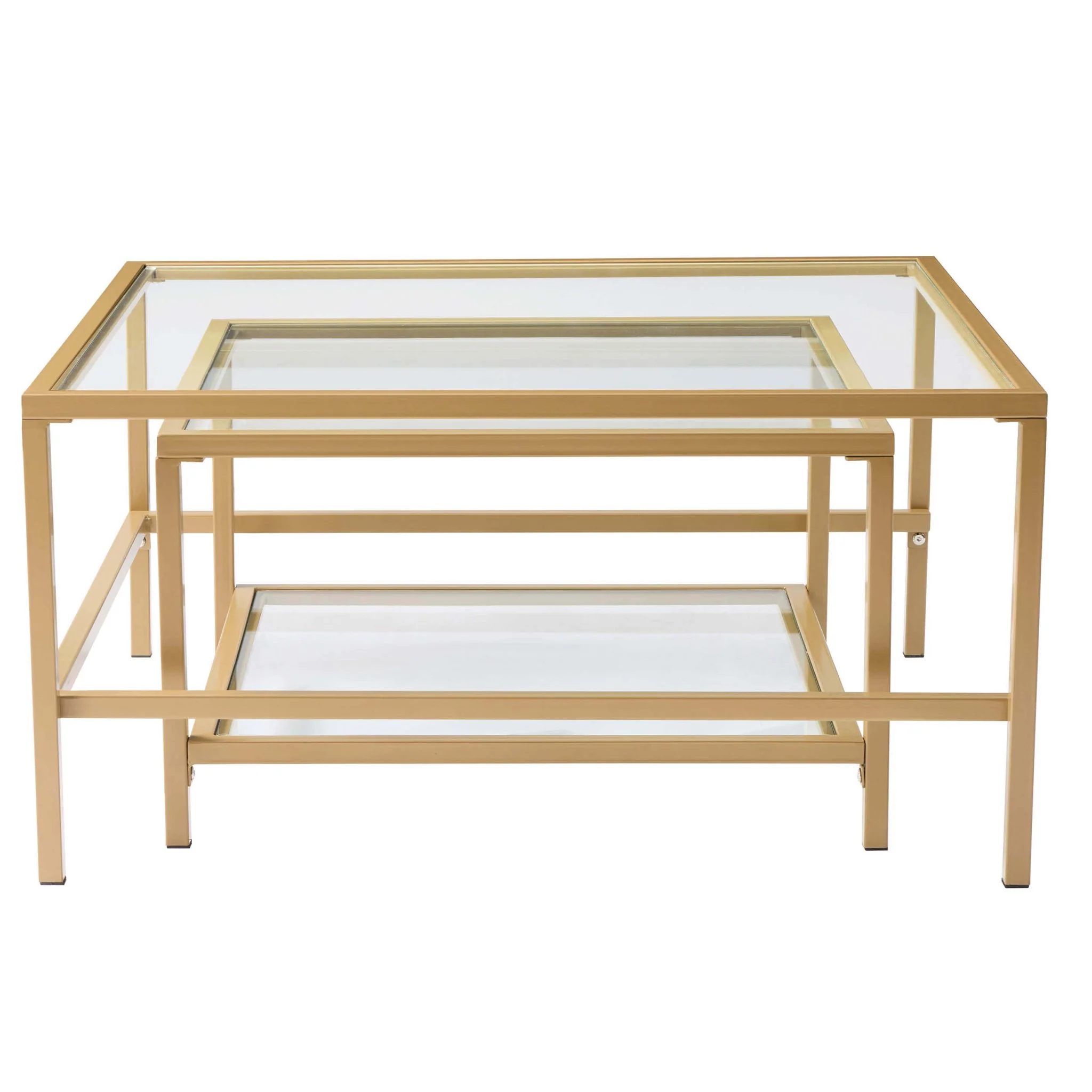 Glass Square Nesting Coffee Tables - Gold - Image 3