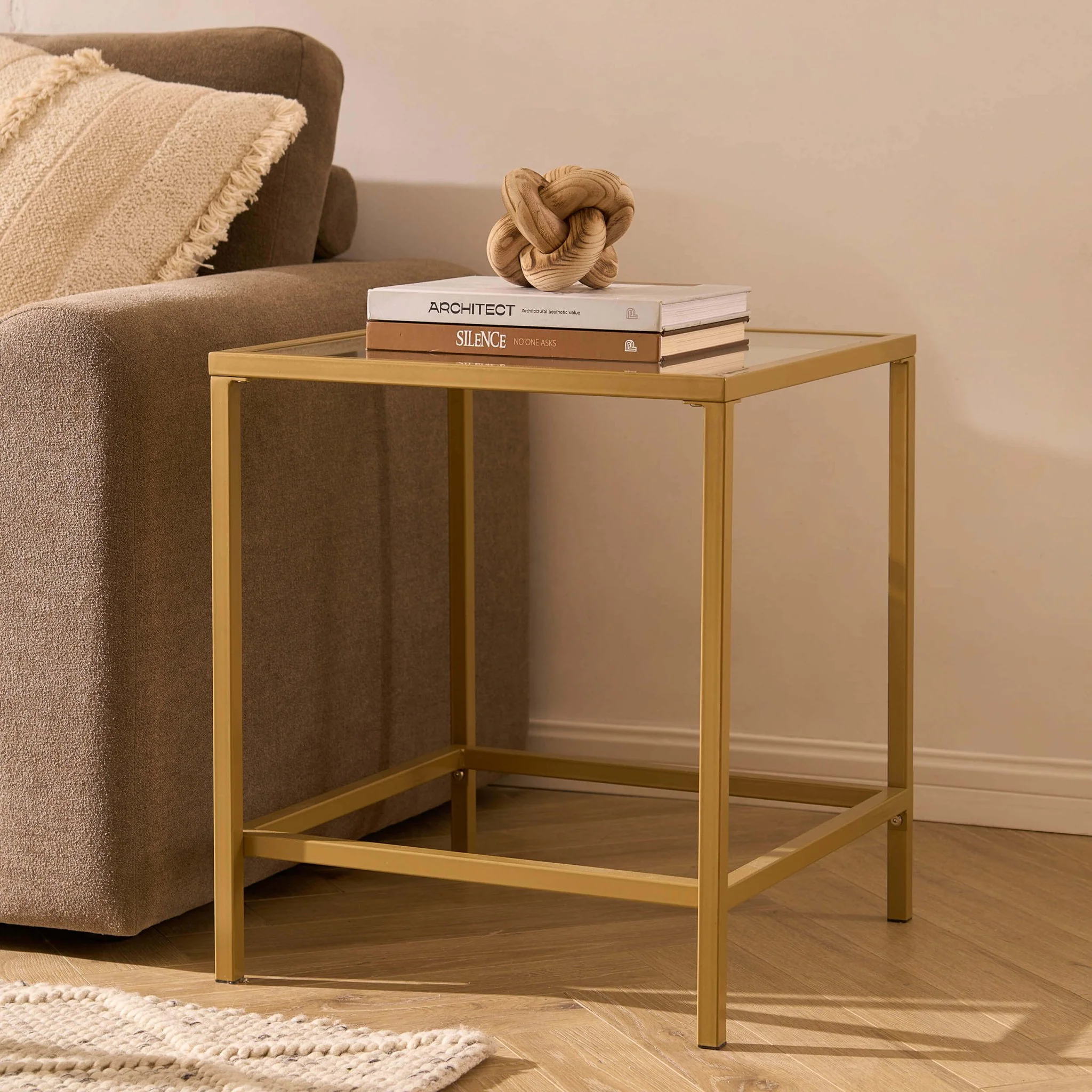 Glass Square Side Table - Gold
