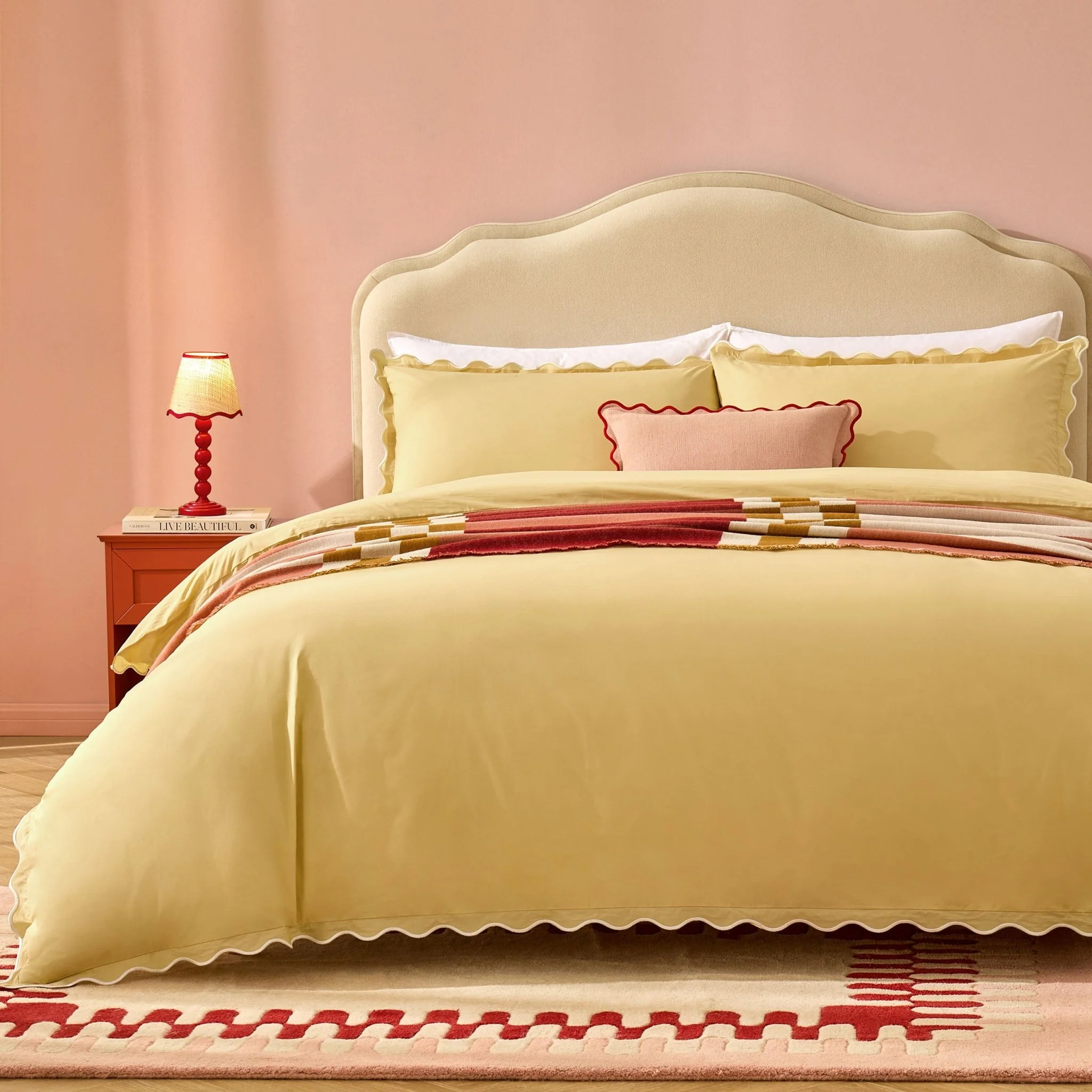 Grace Embroidered Edge 100% Cotton 200 Thread Count Duvet Cover - Buttermilk