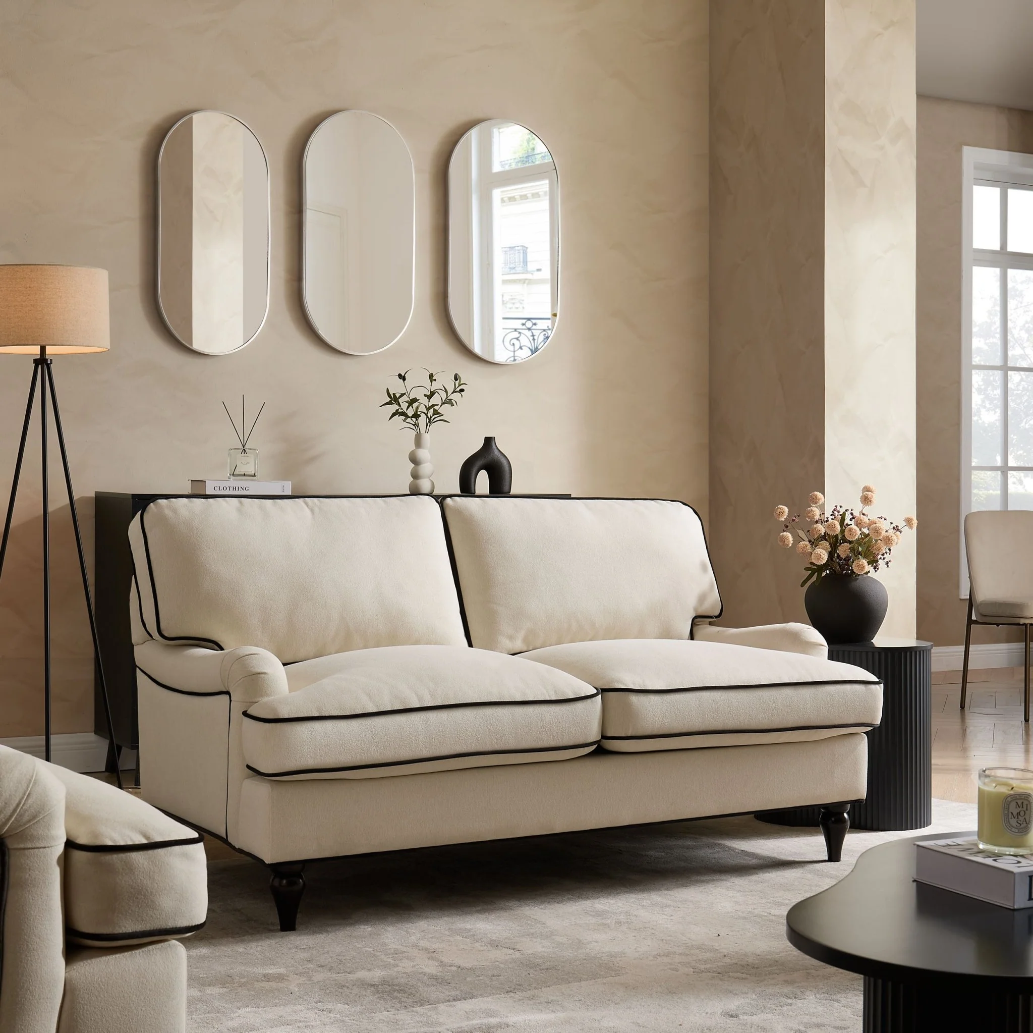 Hampshire 2 Seater Sofa - Cream/Black