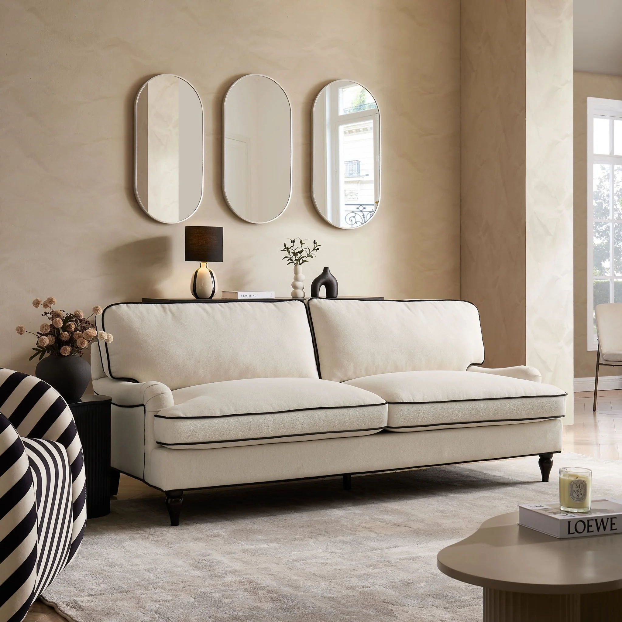 Hampshire 3 Seater Sofa - Cream/Black