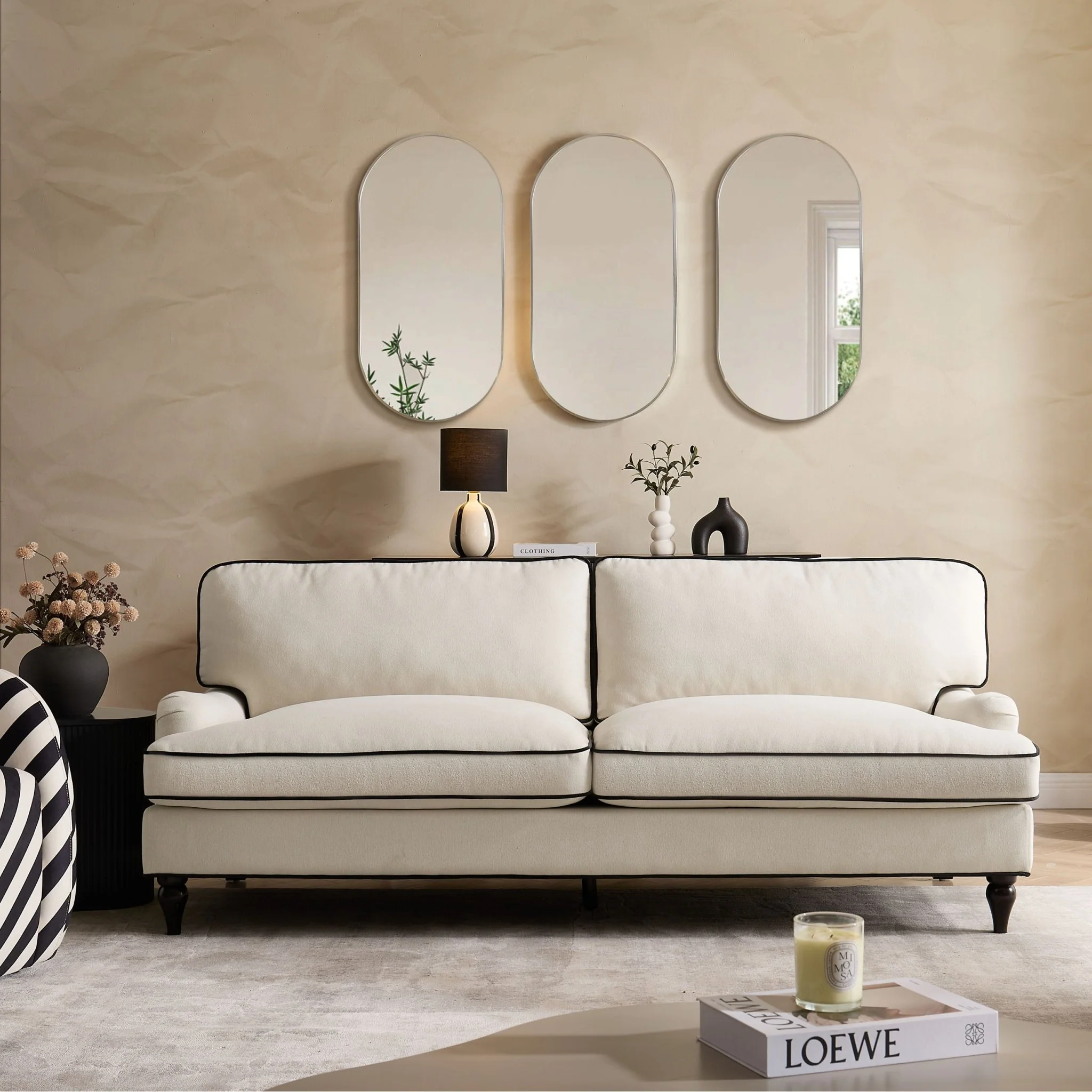 Hampshire 3 Seater Sofa - Cream/Black - Image 2