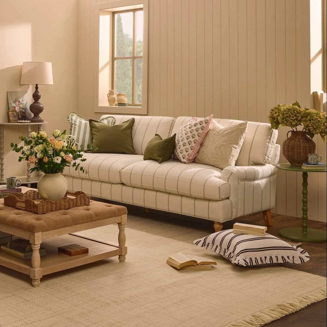Hampshire 3 Seater Sofa - Thin Natural Stripe - Image 3