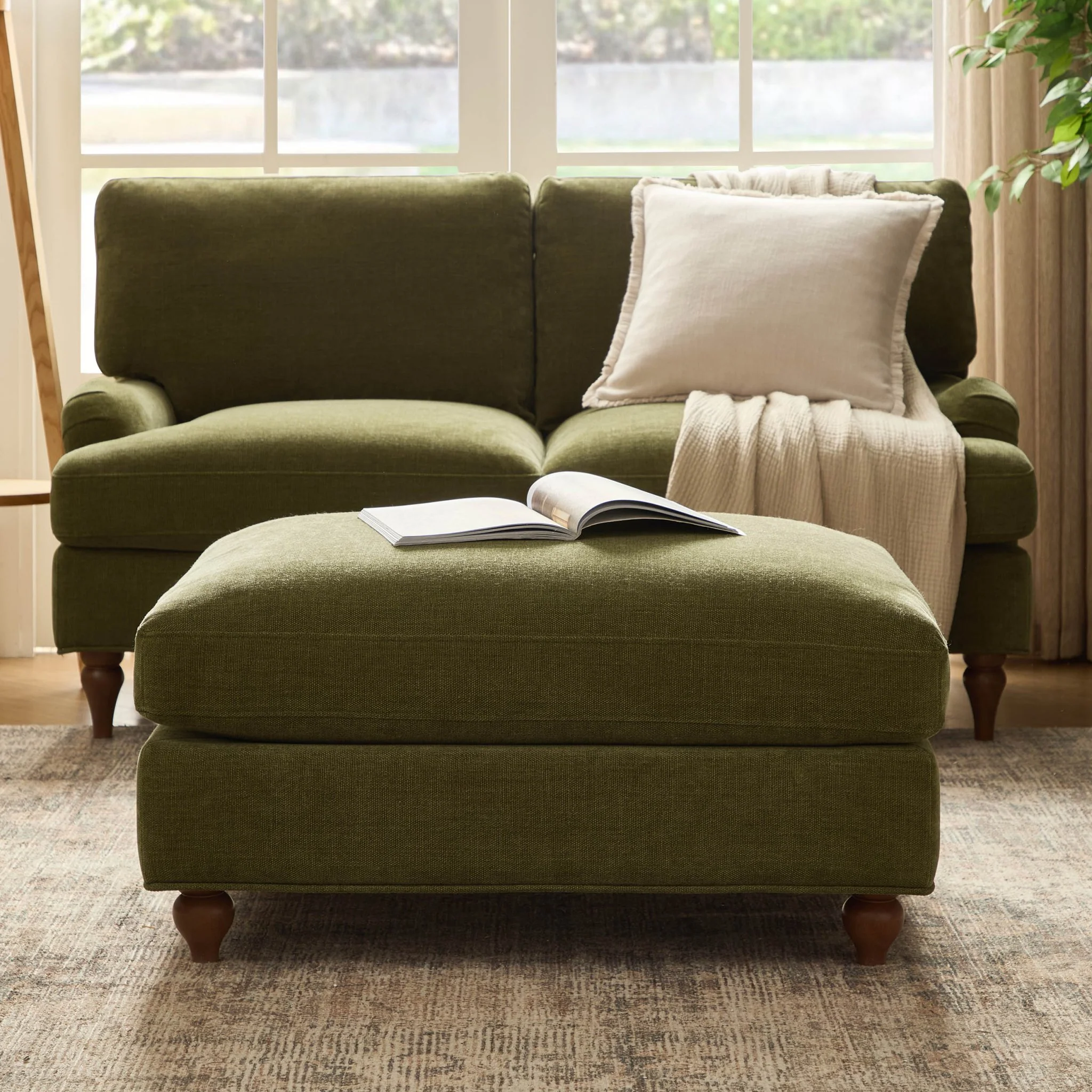 Hampshire Pouffe - Chenille Olive - Image 2
