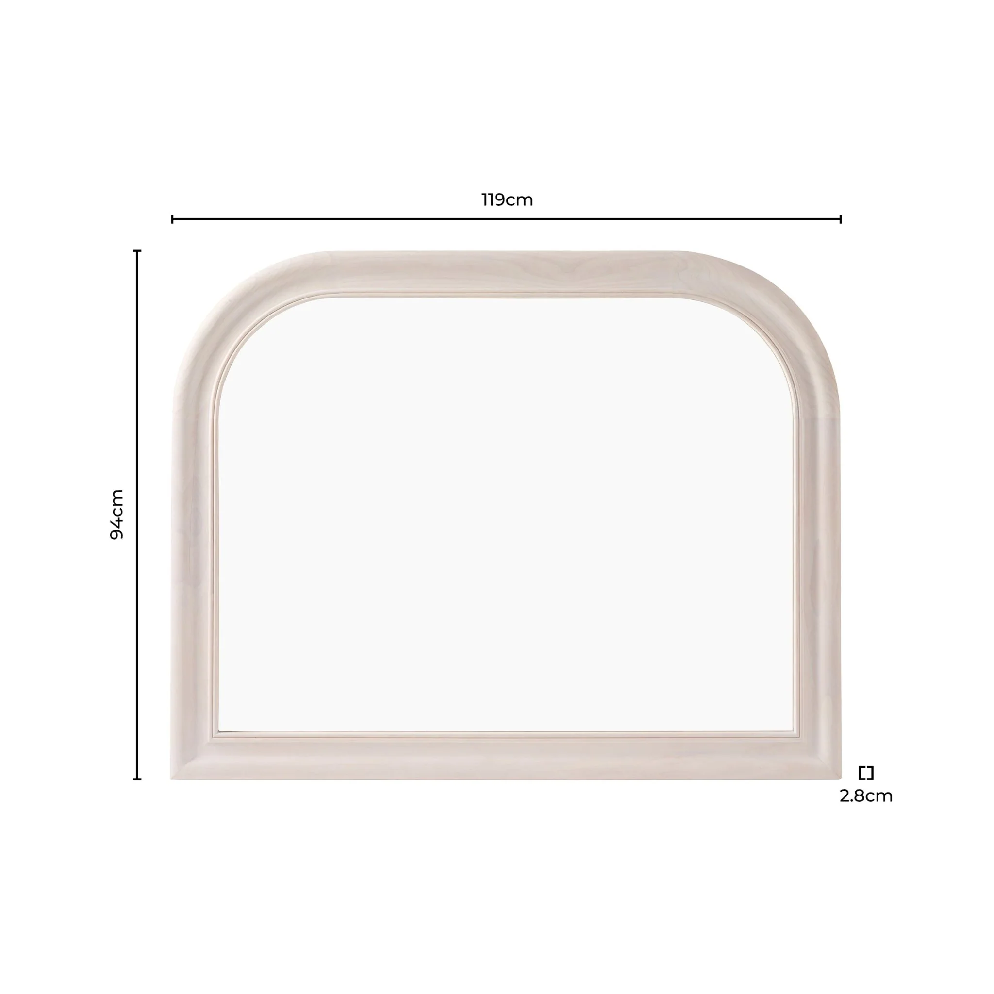 Hampton Arched Wood Large Mantel Mirror - Washed White - Image 4