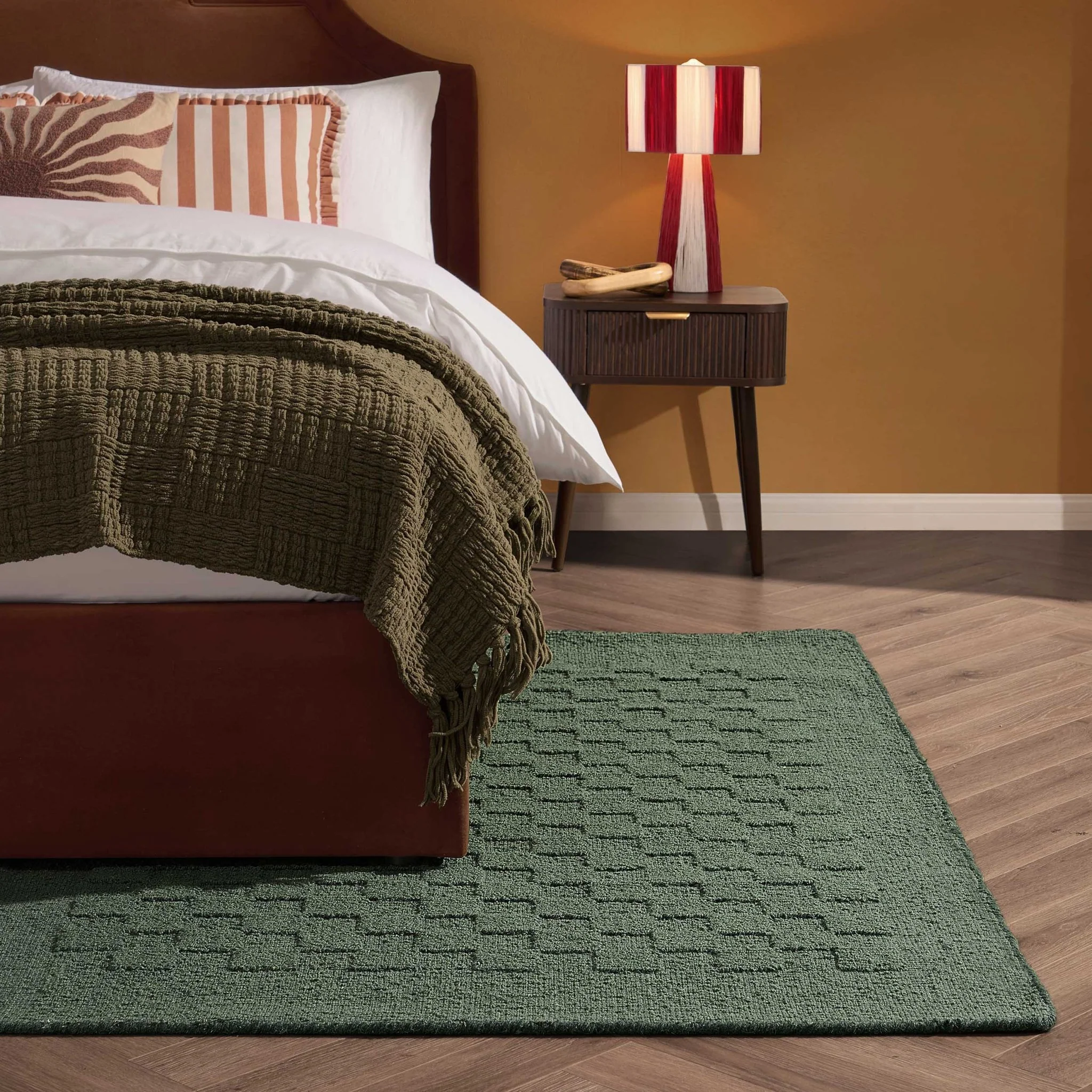 Hand Woven Wool Checkerboard Rug - Forest Green