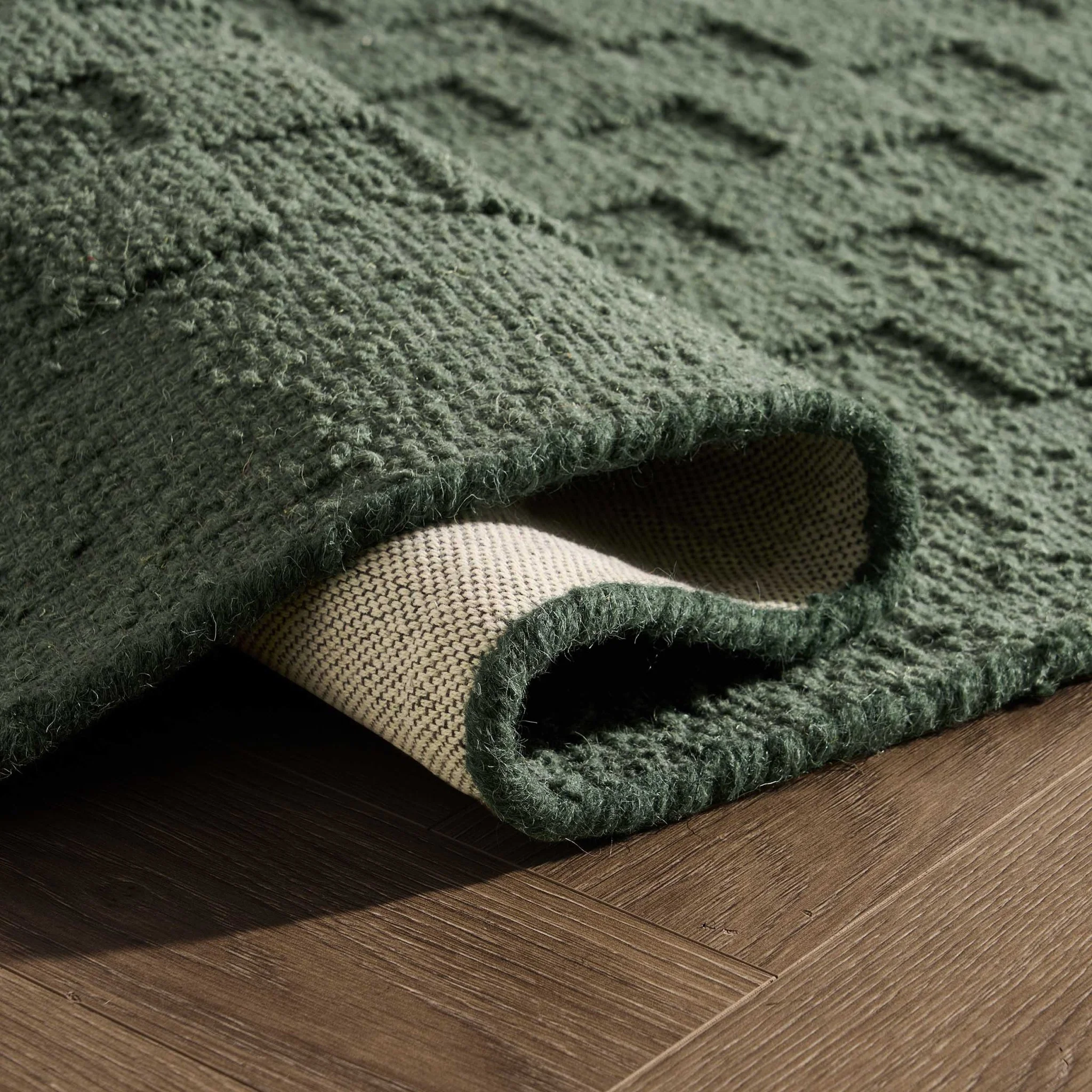 Hand Woven Wool Checkerboard Rug - Forest Green - Image 3