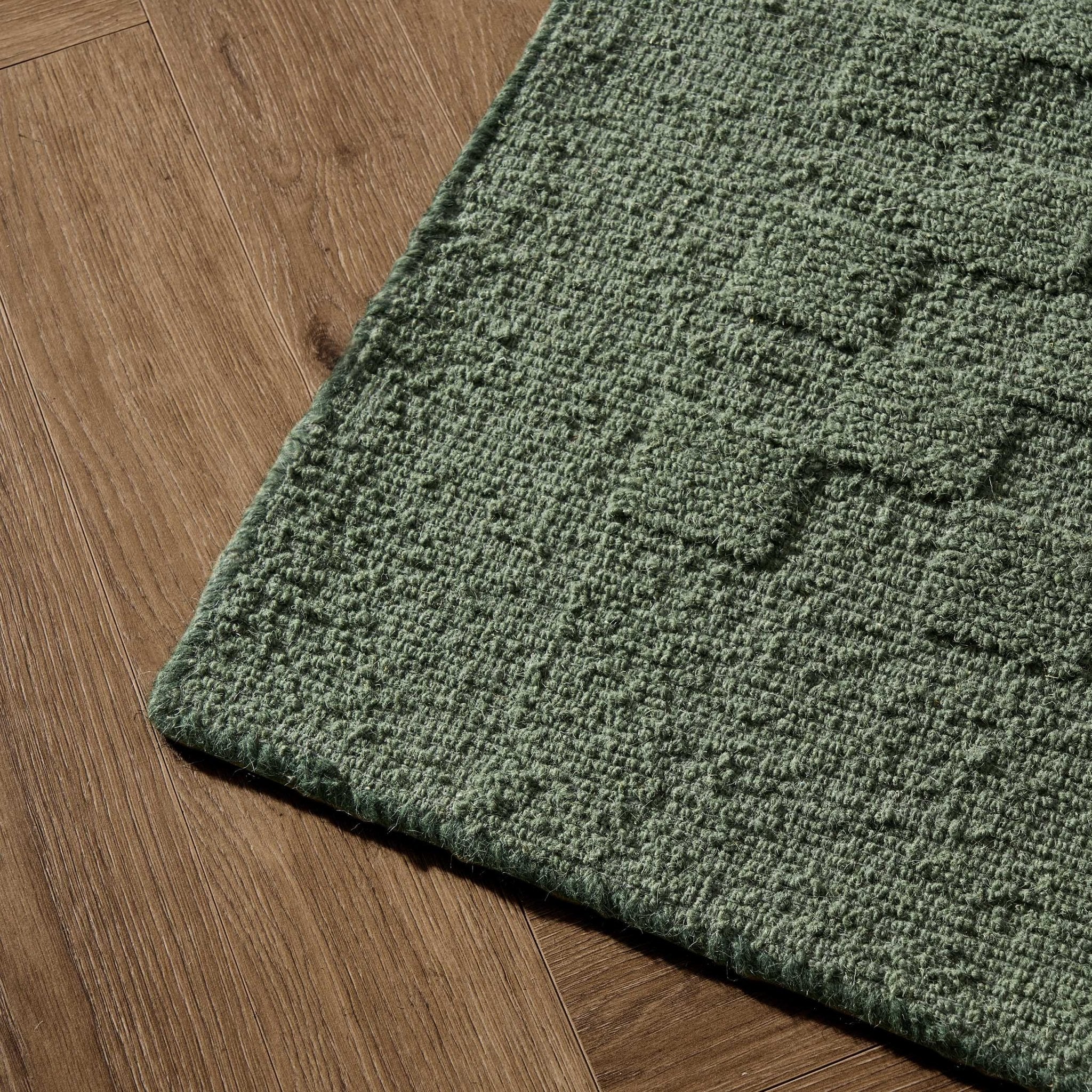 Hand Woven Wool Checkerboard Rug - Forest Green - Image 4