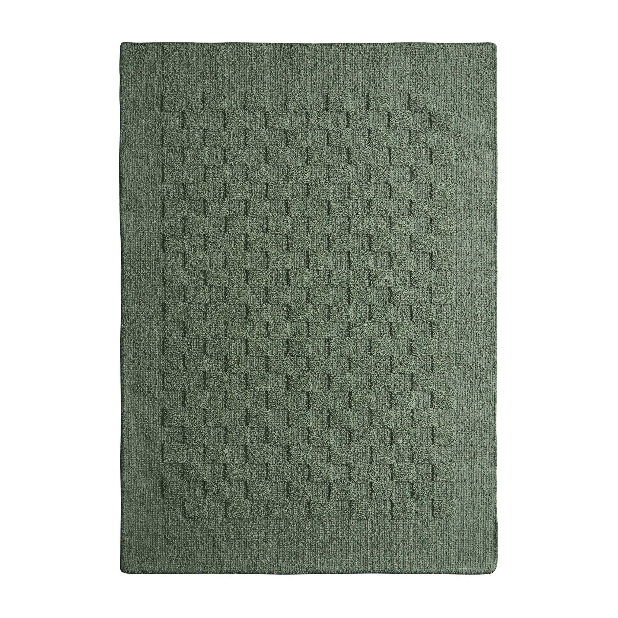 Hand Woven Wool Checkerboard Rug - Forest Green - Image 5