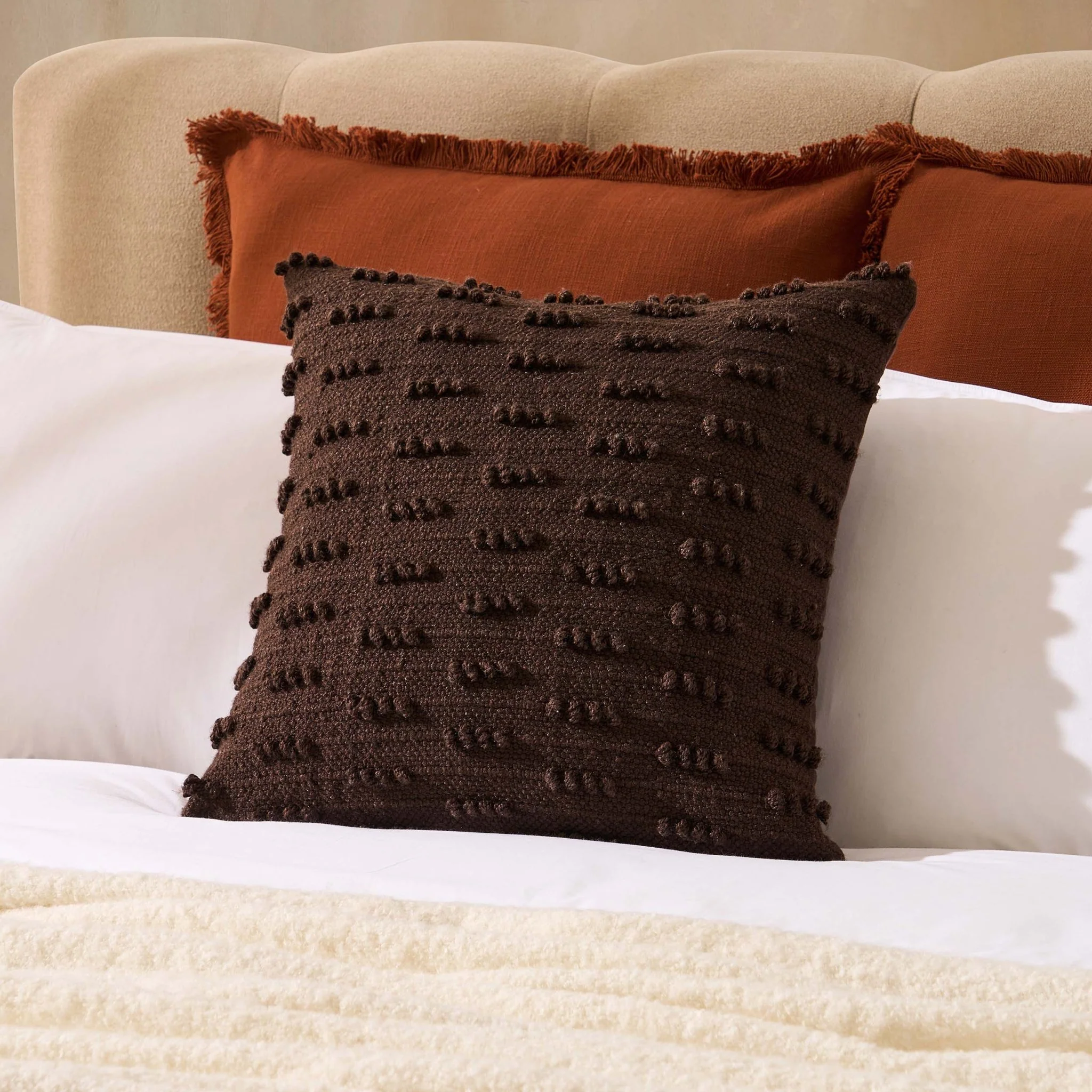 Handwoven Tufted Cushion Cover - Chocolate